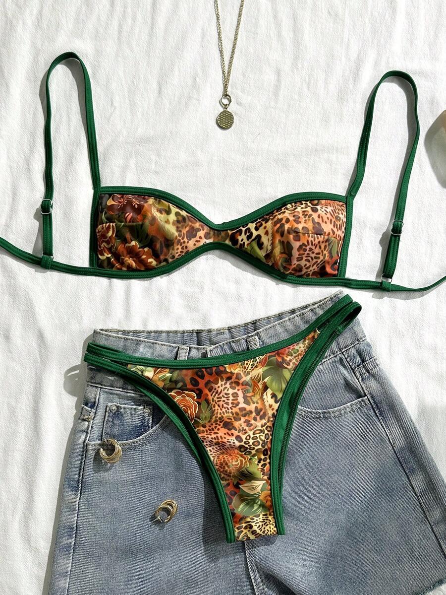 DWUCZĘŚCIOWY STRÓJ KĄPIELOWY ANIMAL PRINT kontrast