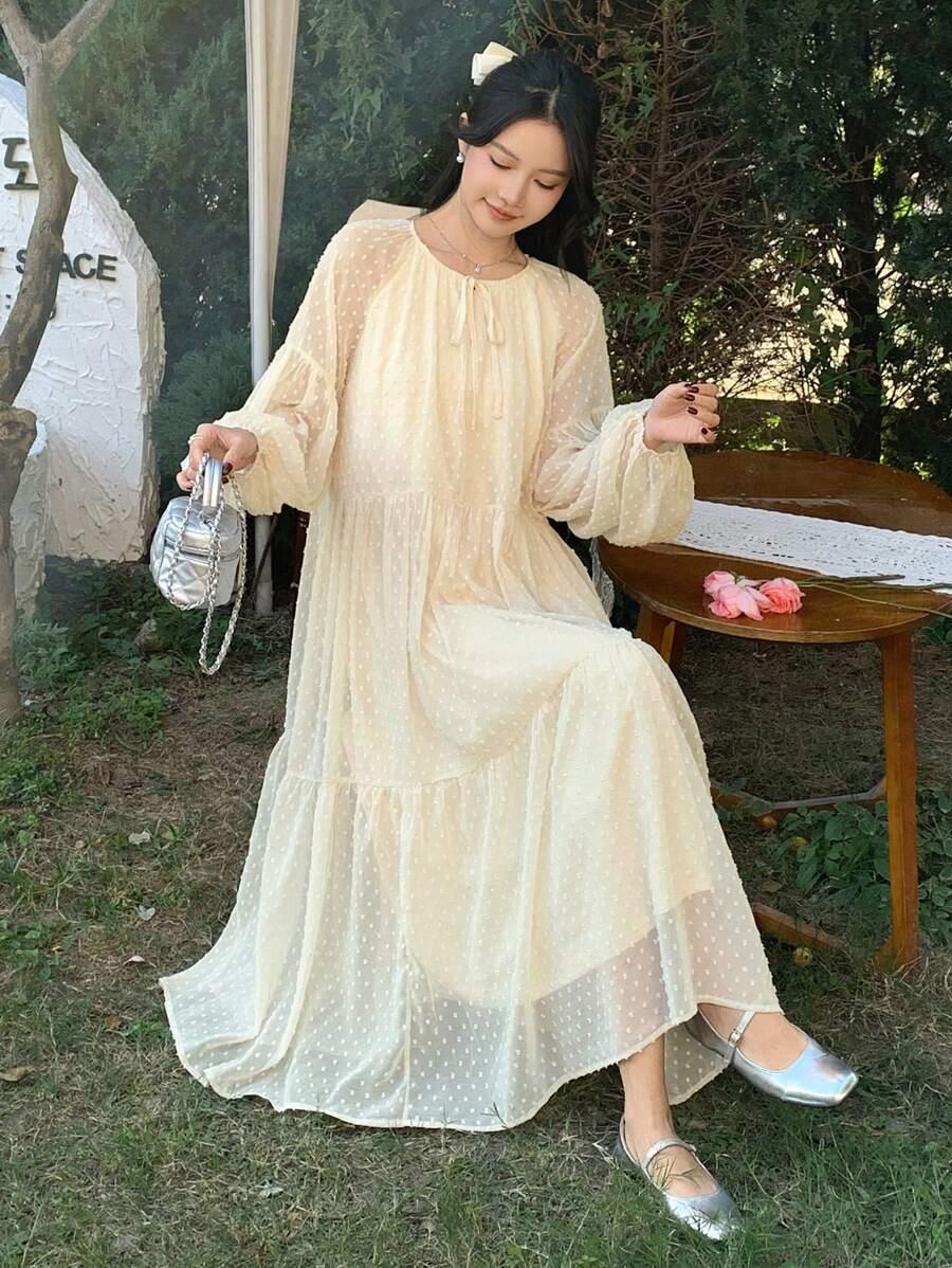 BOHO MIDI SUKIENKA Z WIĄZANYM DEKOLTEM I DŁUGIM RĘKAWEM