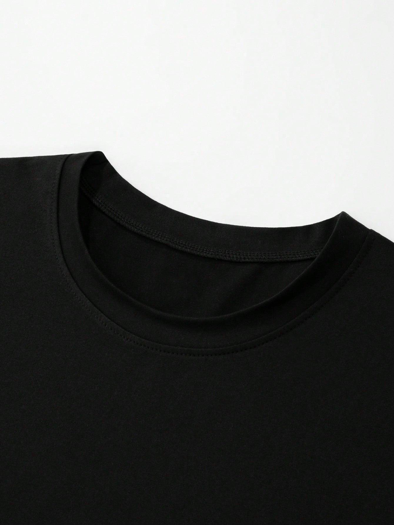 czarny t-shirt okrągły dekolt