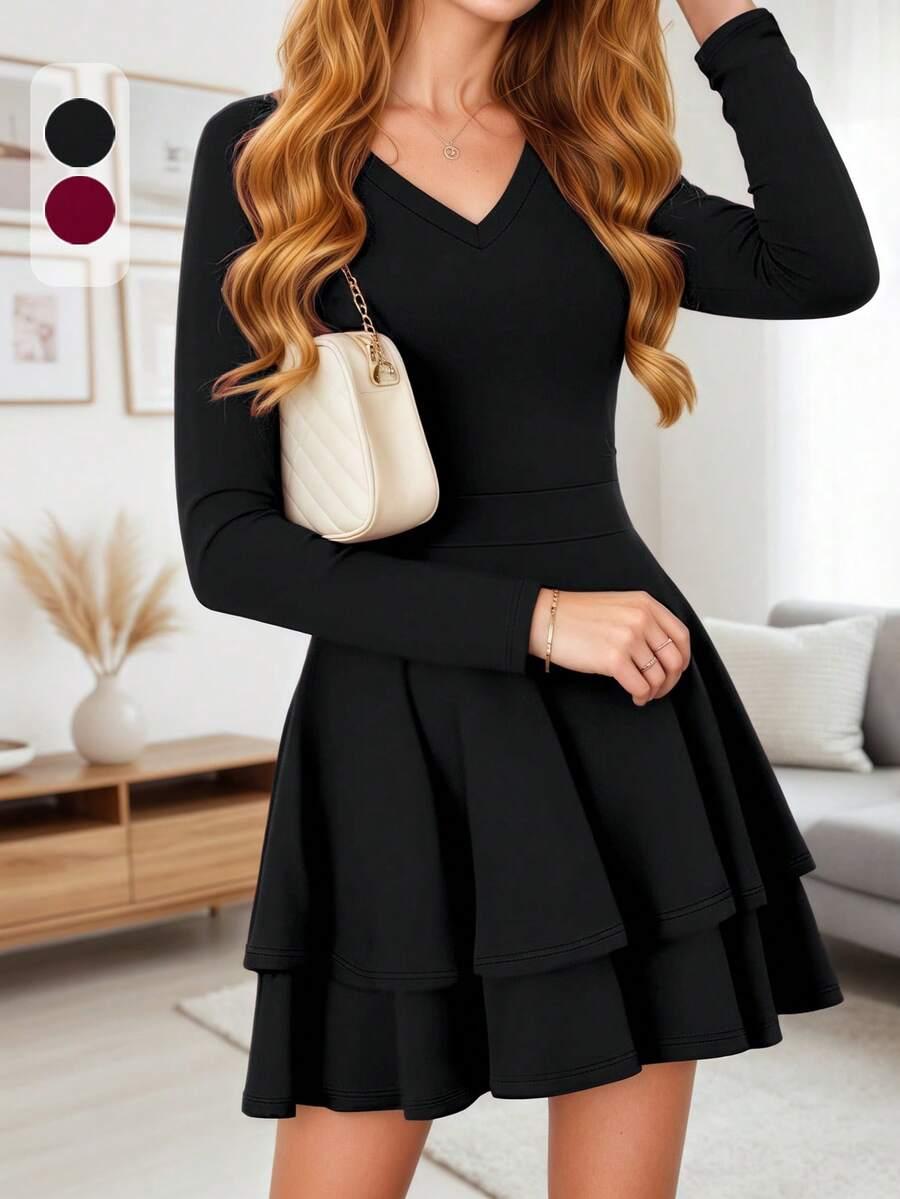 CZARNA SUKIENKA V-NECK 