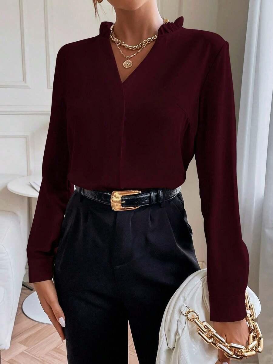 bordowa bluzka v-neck