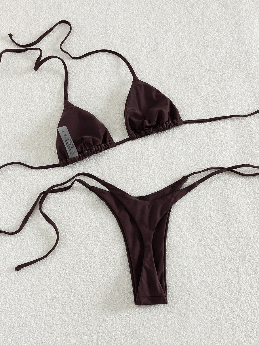dwuczęściowy brązowy wiązany komplet bikini