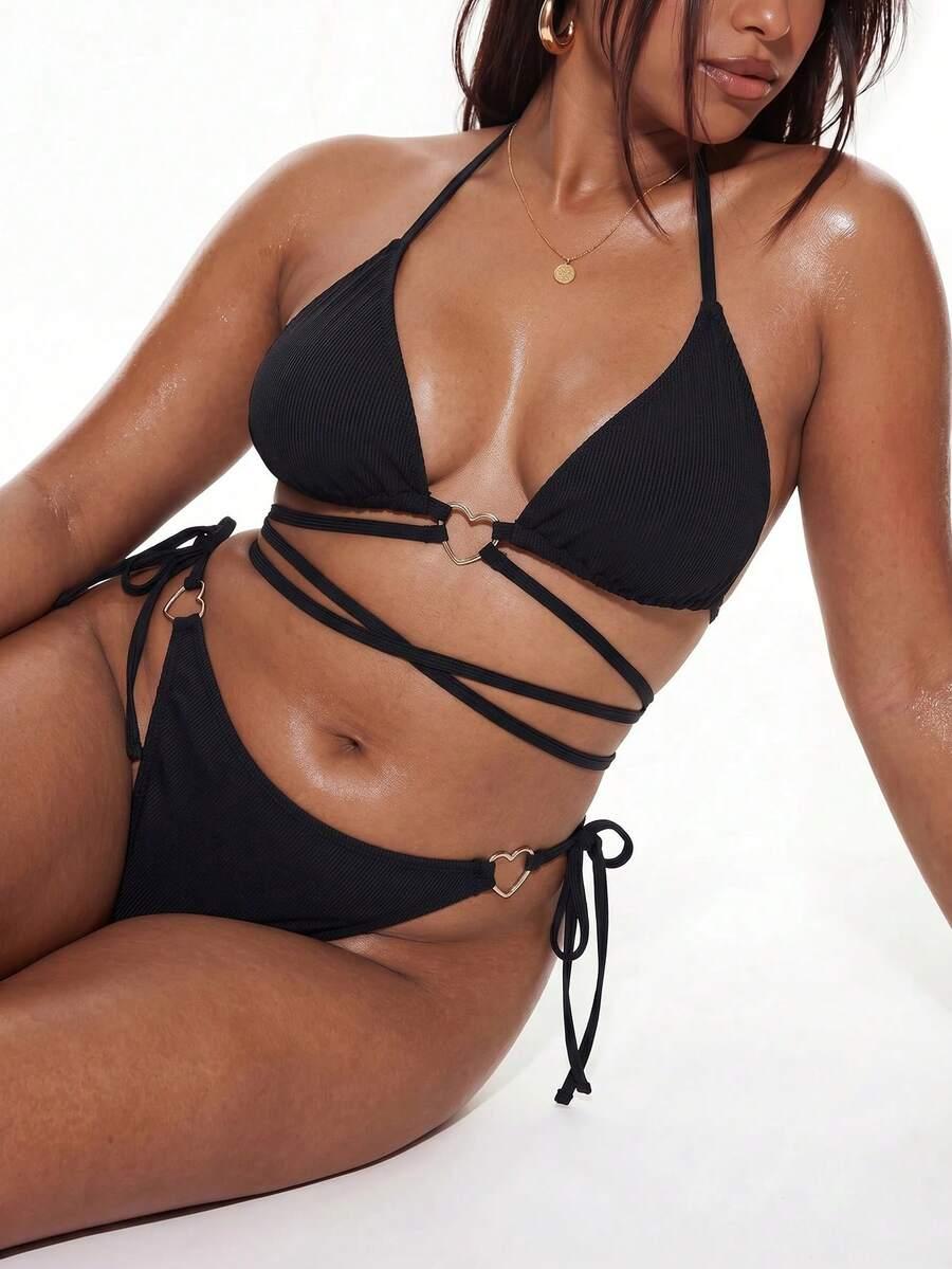 czarny komplet bikini wiązanie