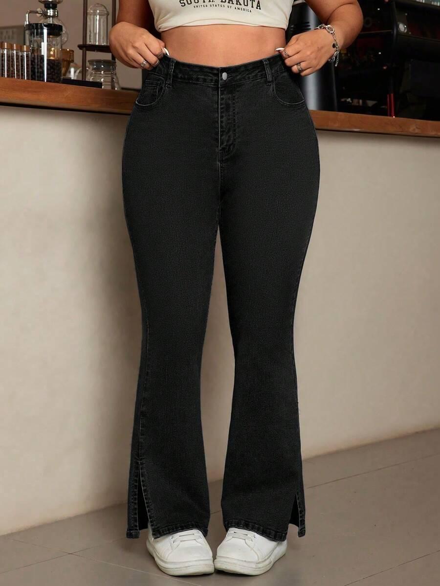 czarne spodnie jeans dzwony 