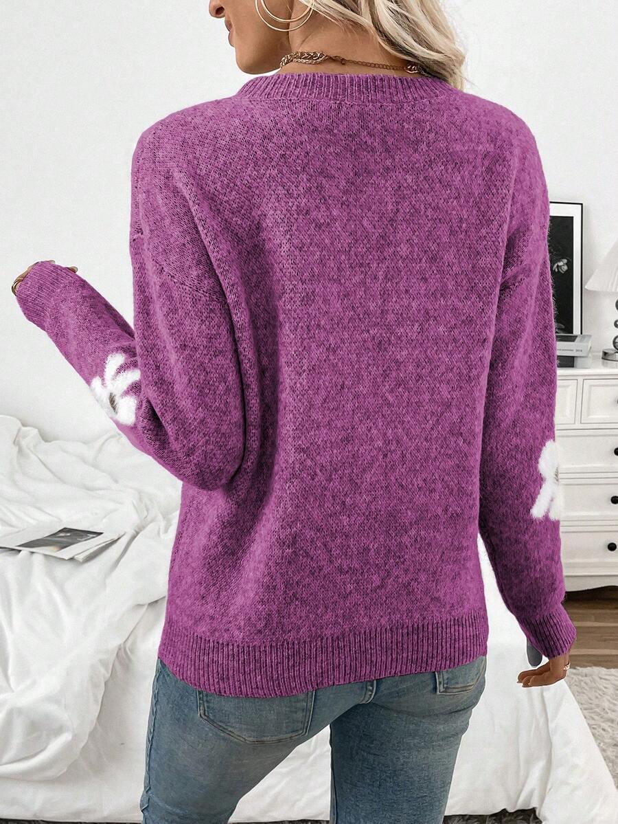 fioletowy sweter kwiaty