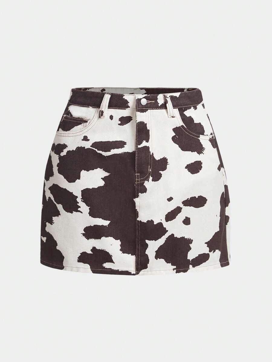 JEANSOWA MINI SPÓDNICA ANIMAL PRINT 