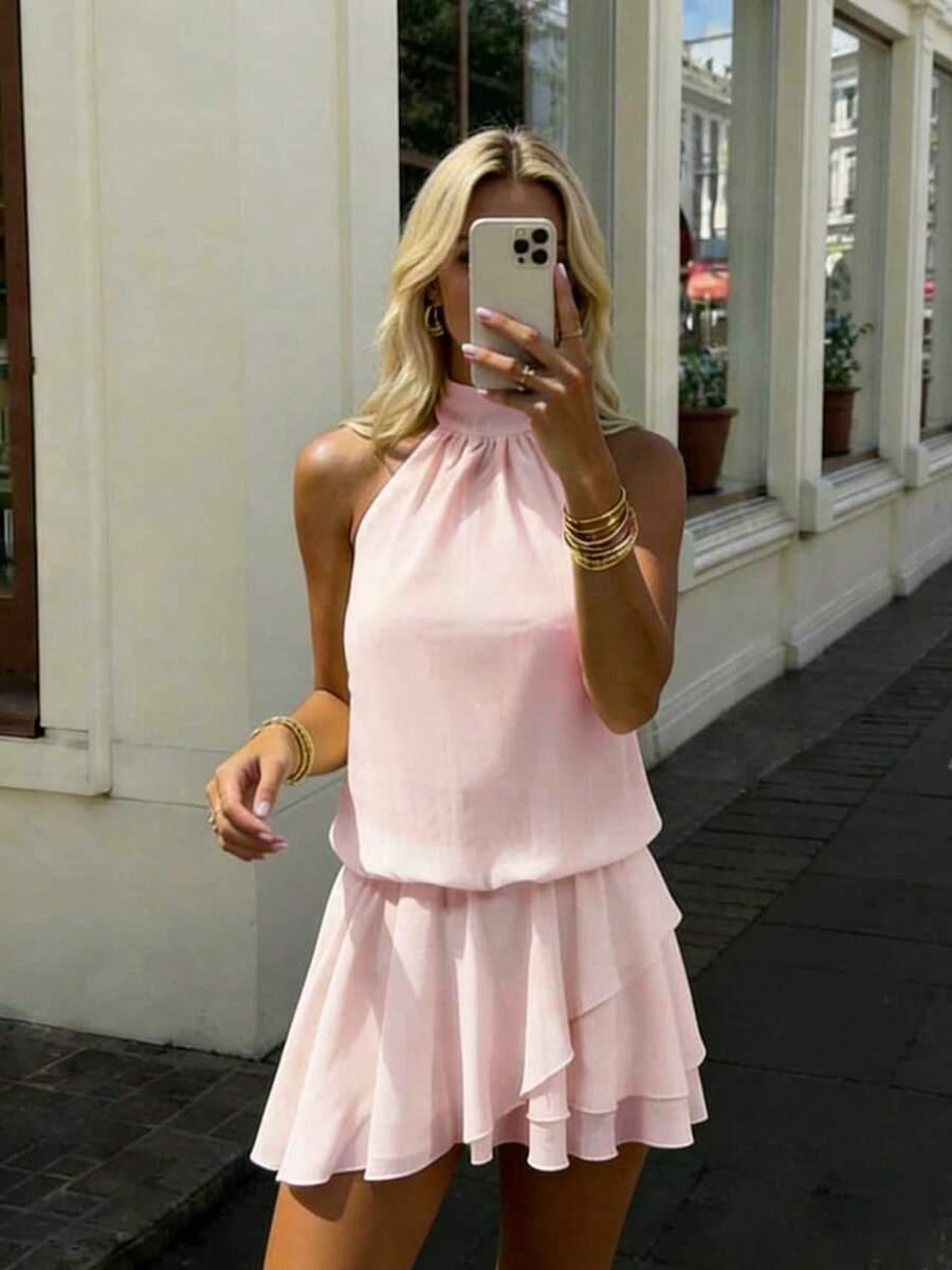 różowa mini sukienka odkryte plecy