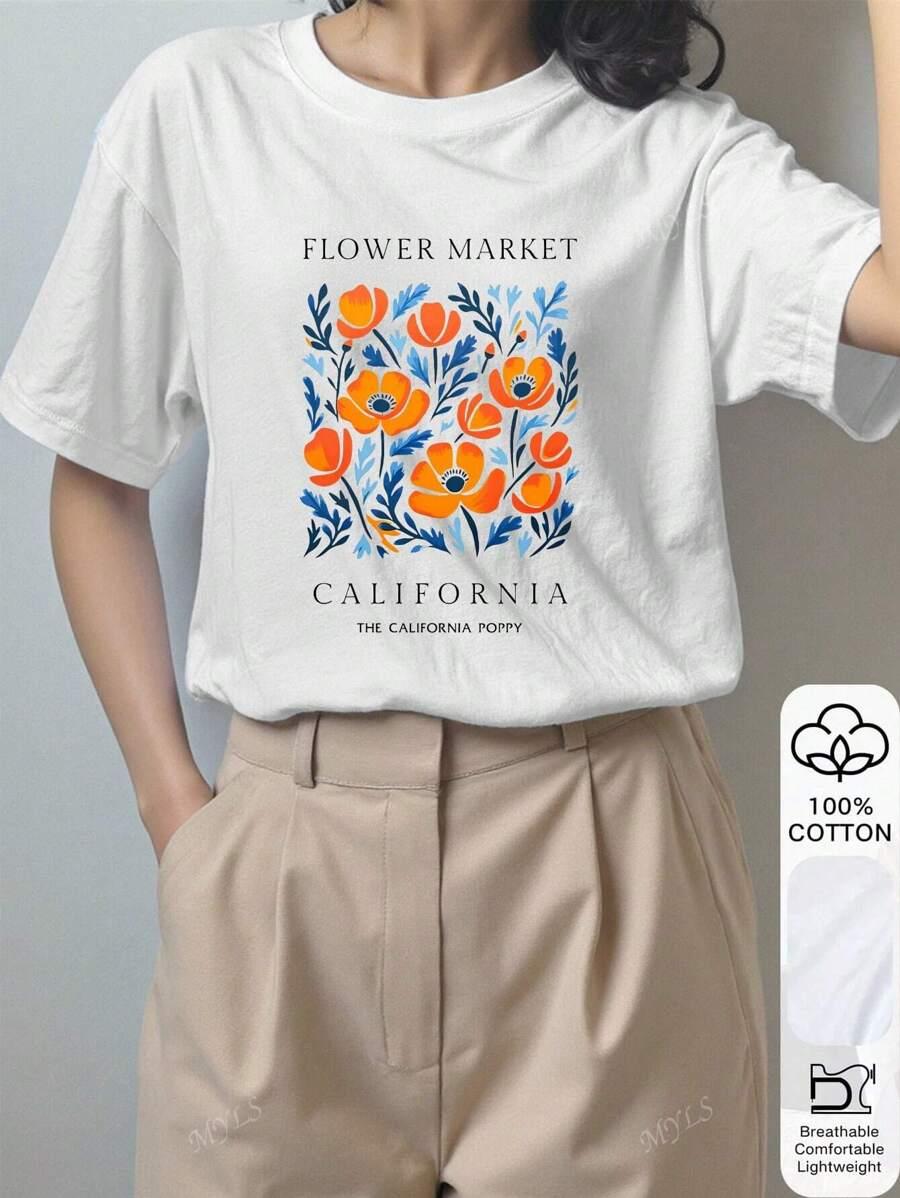 DAMSKI T-SHIRT Z OKRĄGŁYM DEKOLTEM 