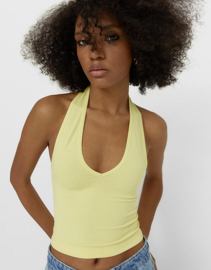 żółty top prążki v neck