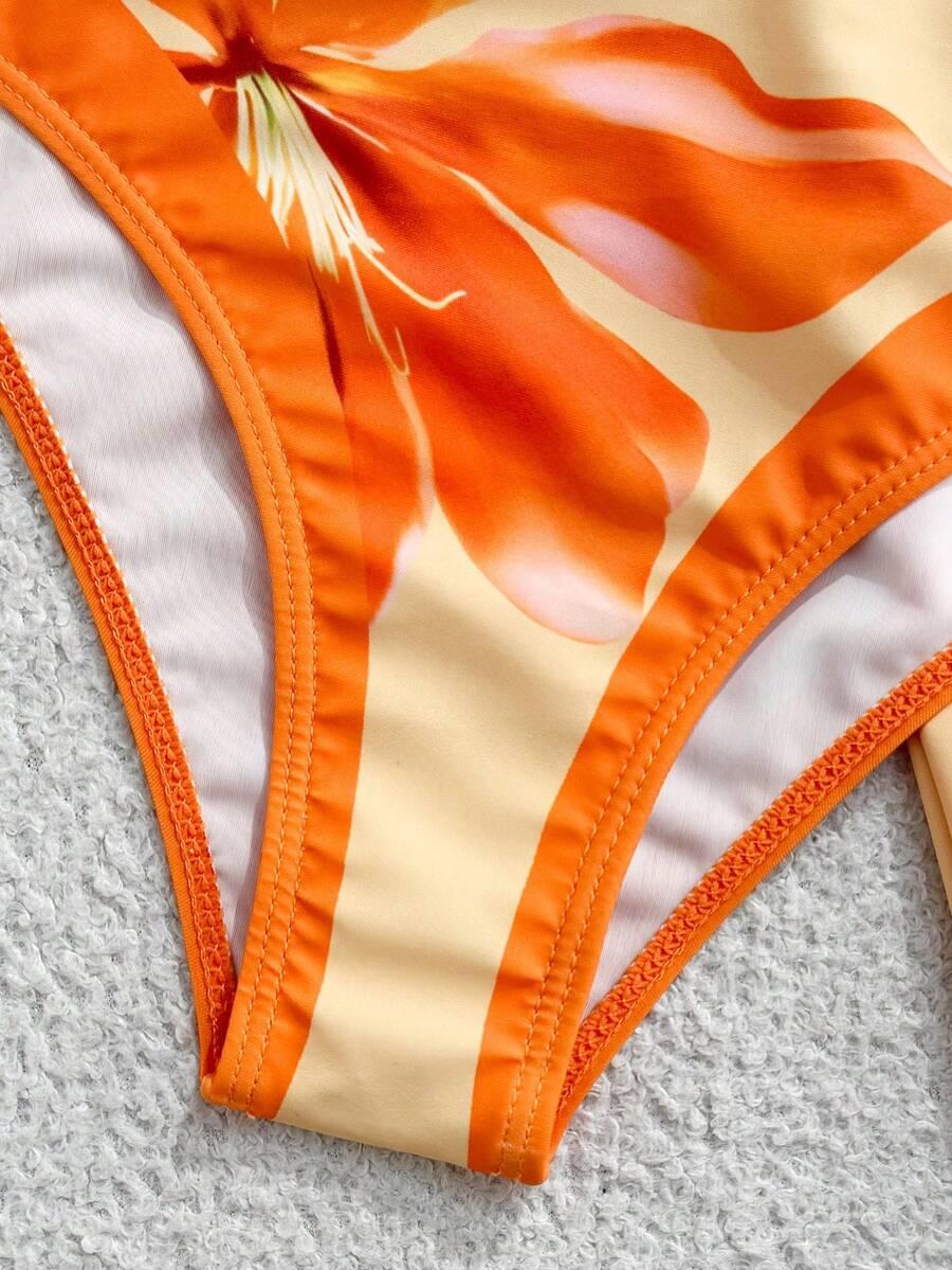 3-CZĘŚCIOWY STRÓJ KĄPIELOWY bikini spódnica kwiaty