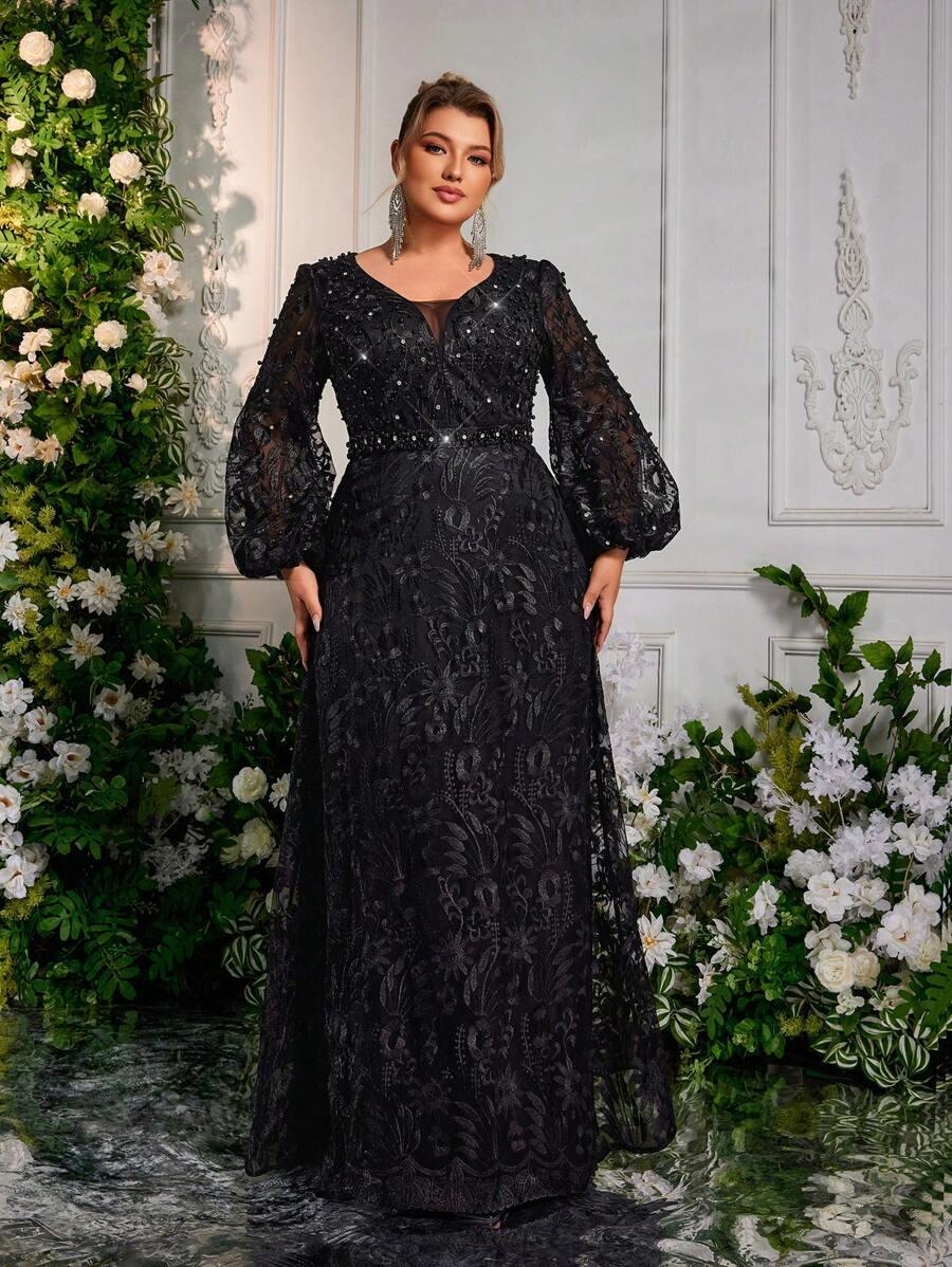czarna sukienka maxi zdobenia
