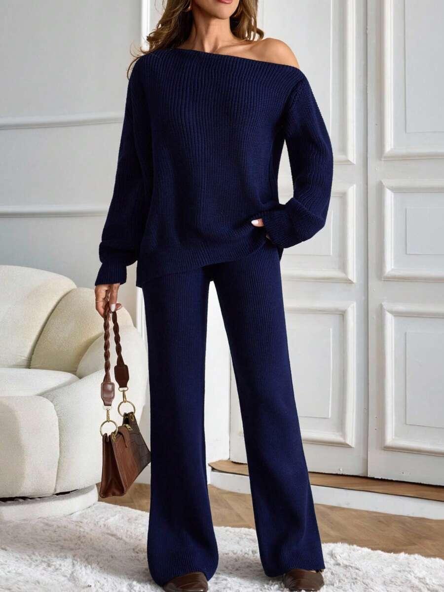 GRANATOWE SPODNIE DZIANINA 