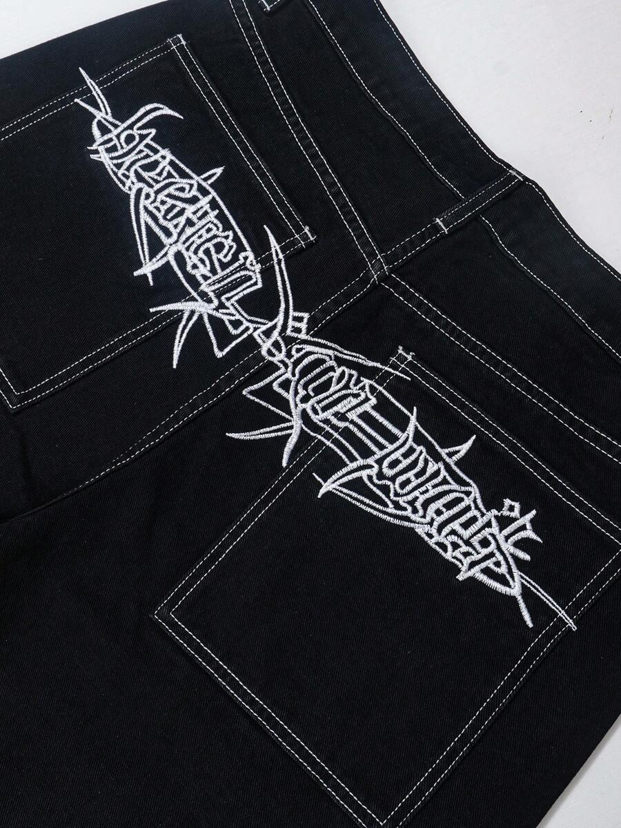 czarne spodnie jeans print