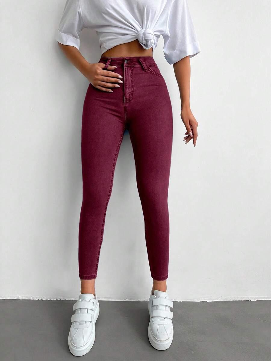 BORDOWE SPODNIE JEANS 