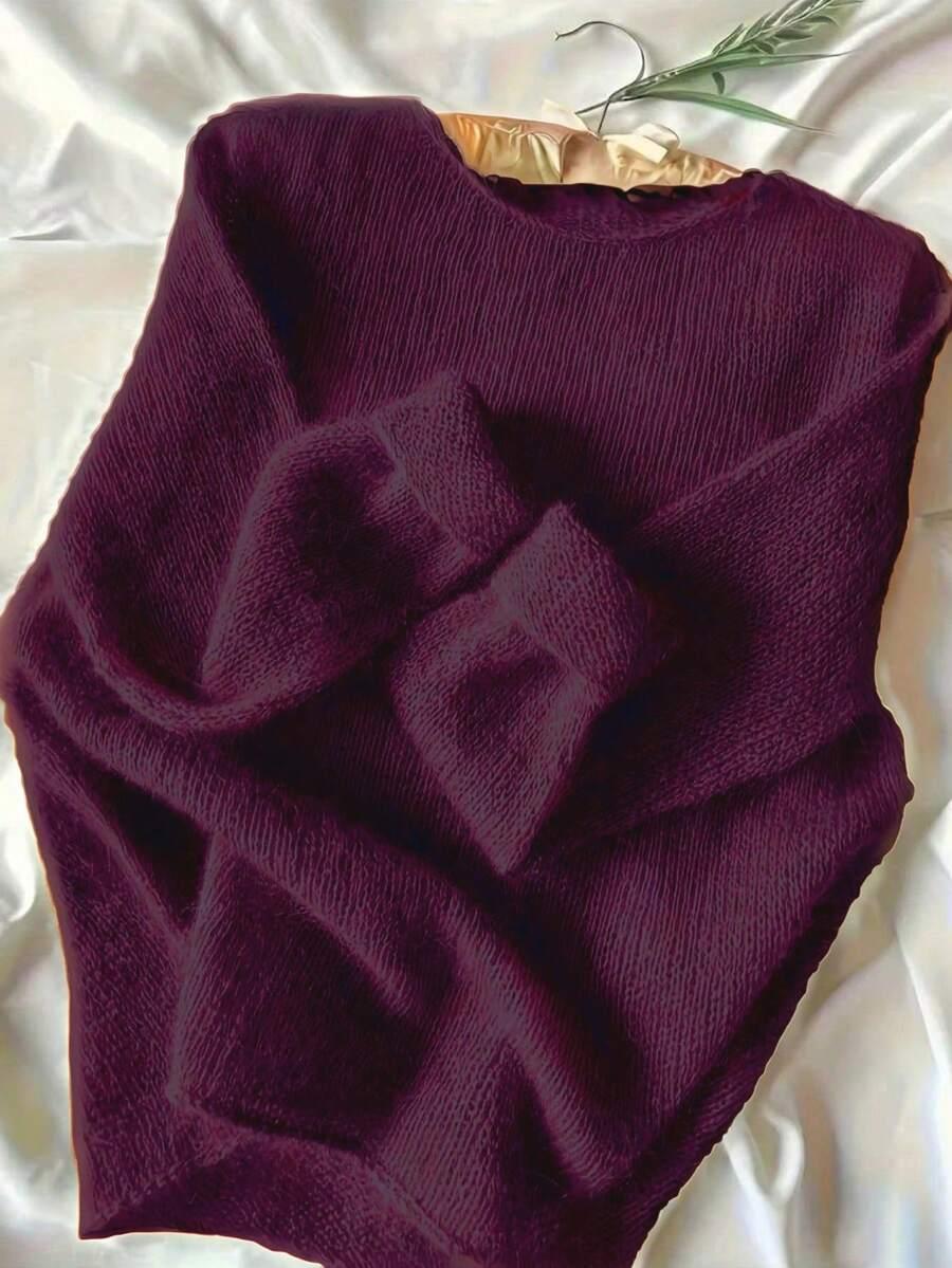 burgundowy sweter okrągły dekolt