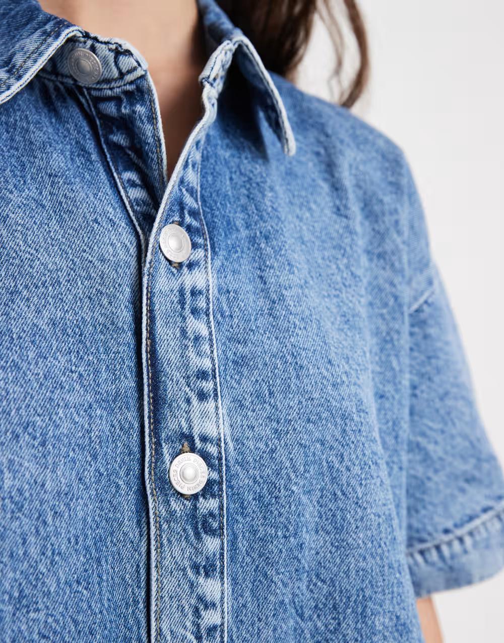 niebieska mini sukienka jeans kołnierzyk