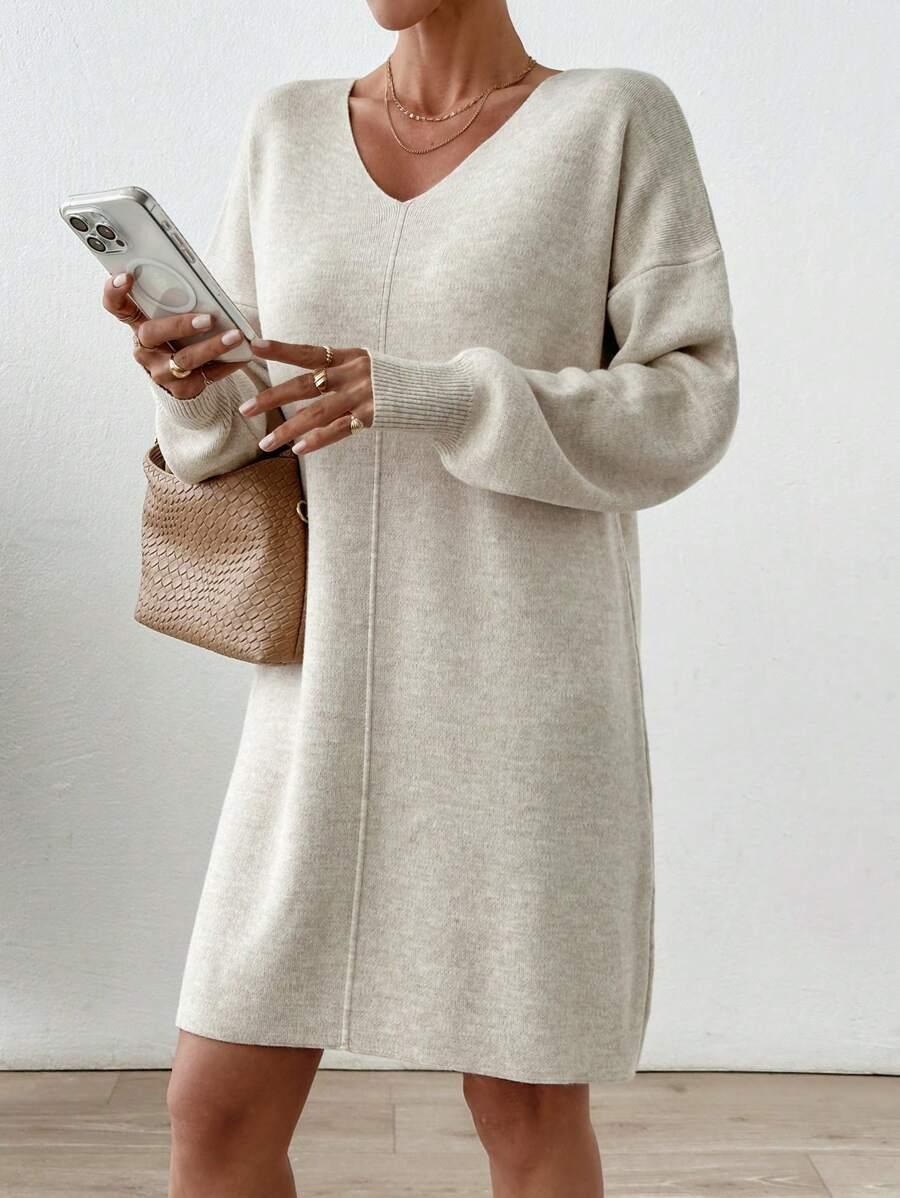 DZIANINOWA MINI SUKIENKA V-NECK