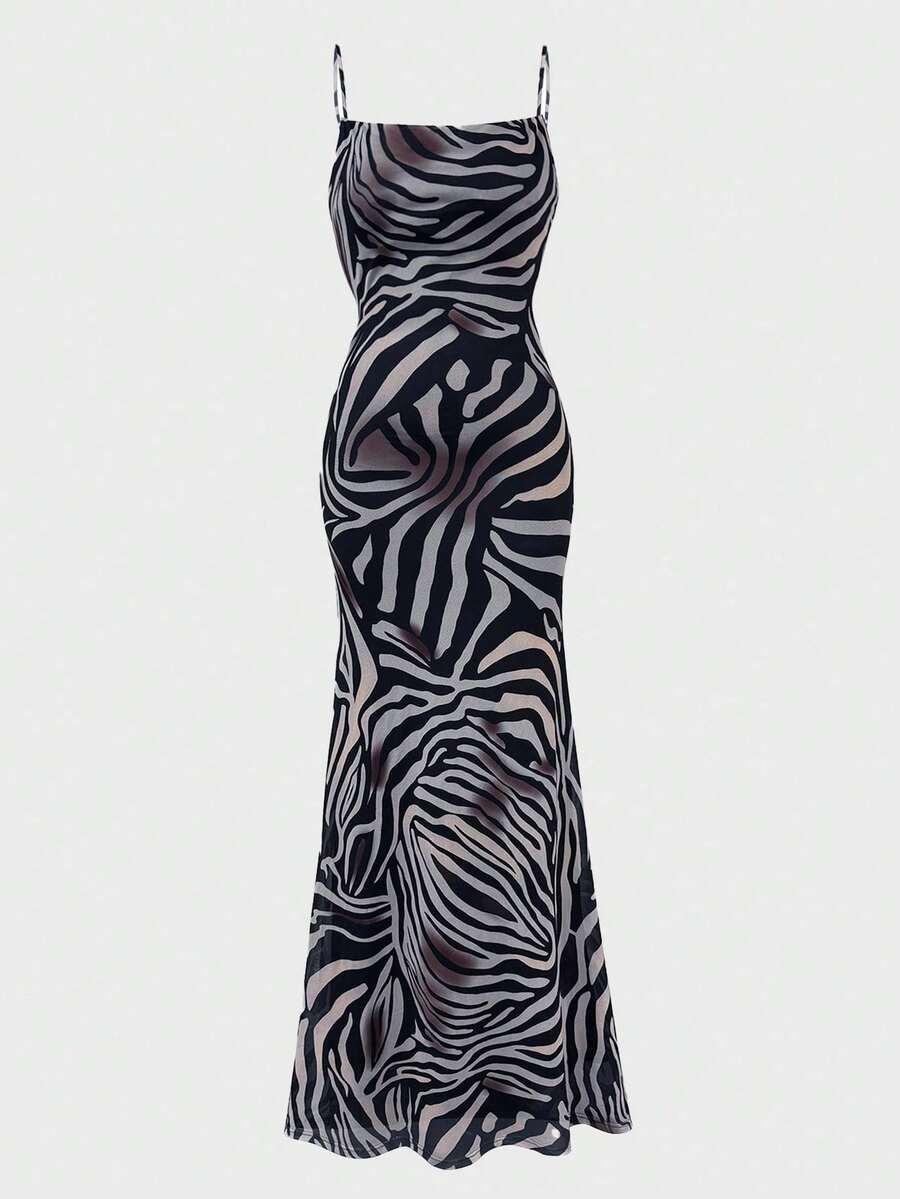 maxi sukienka lejący dekolt animal print