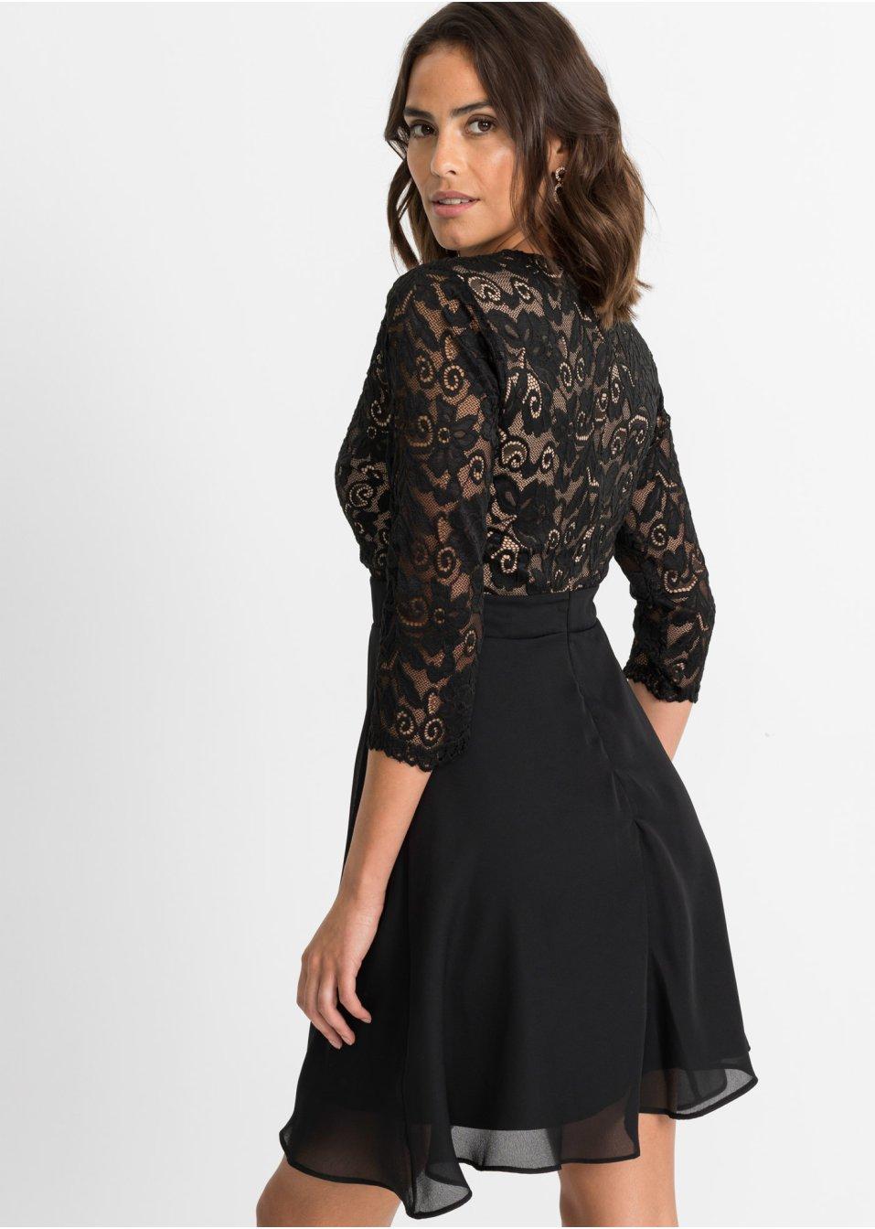 CZARNA SUKIENKA KORONKA V-NECK