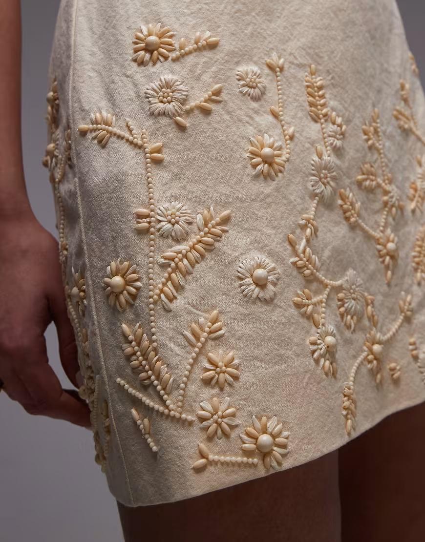 ŻÓŁTA MINI SUKIENKA ZDOBIENIE