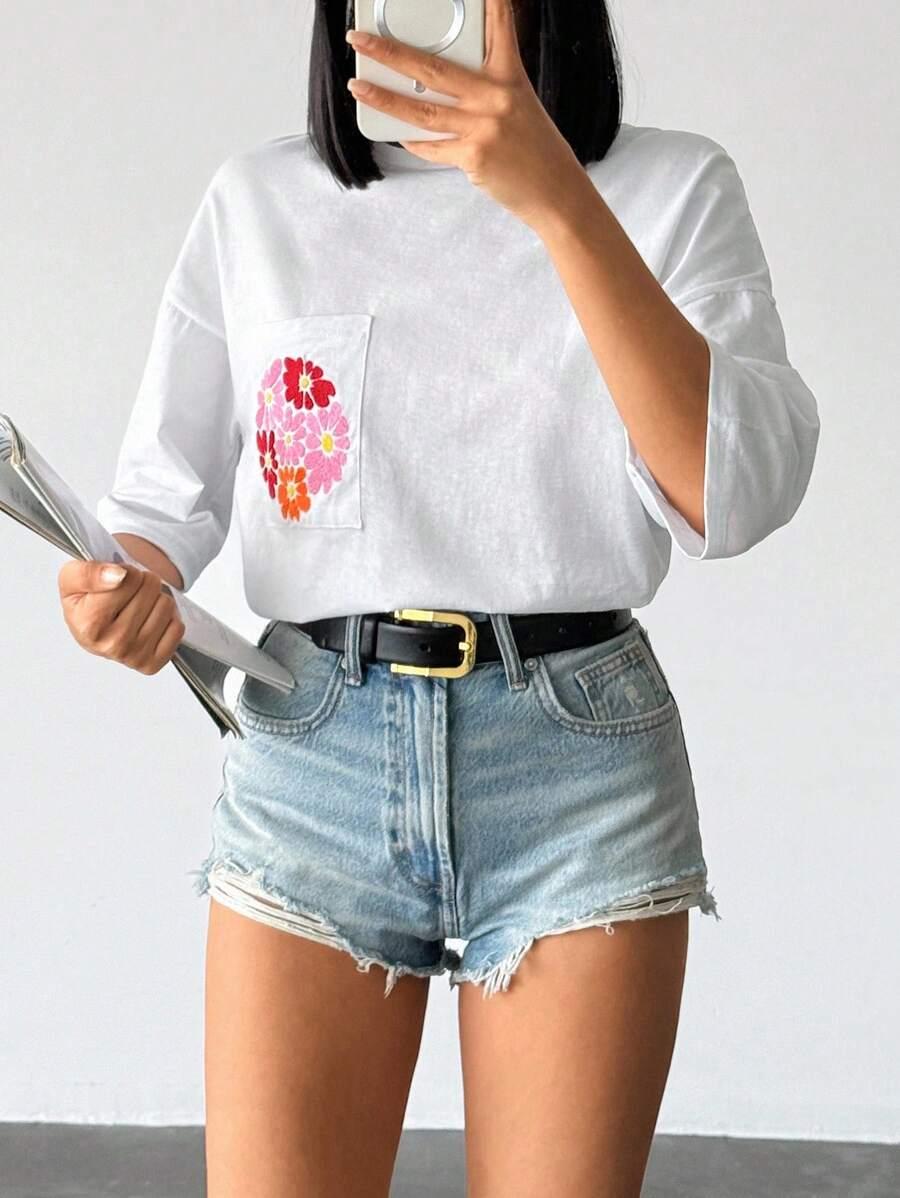 BIAŁY T-SHIRT HAFT