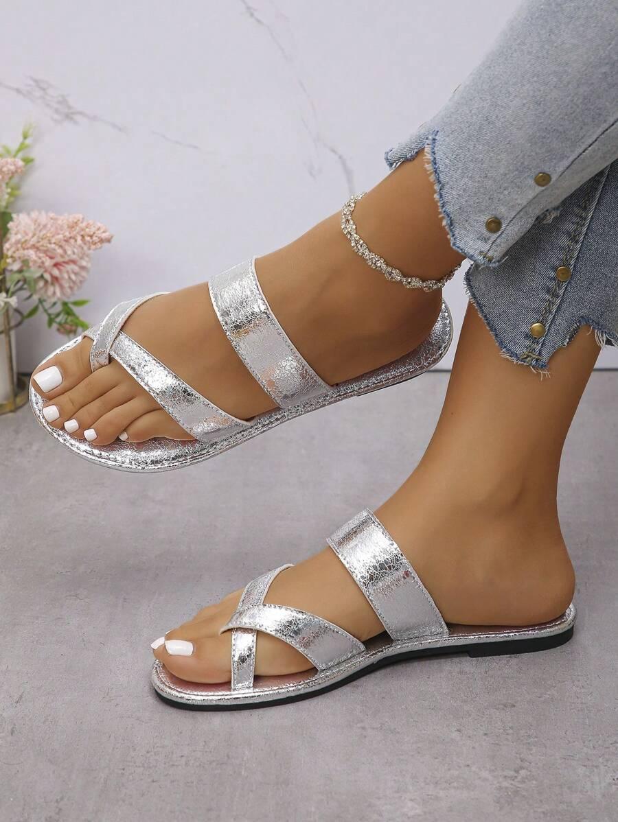 srebrne klapki casual 