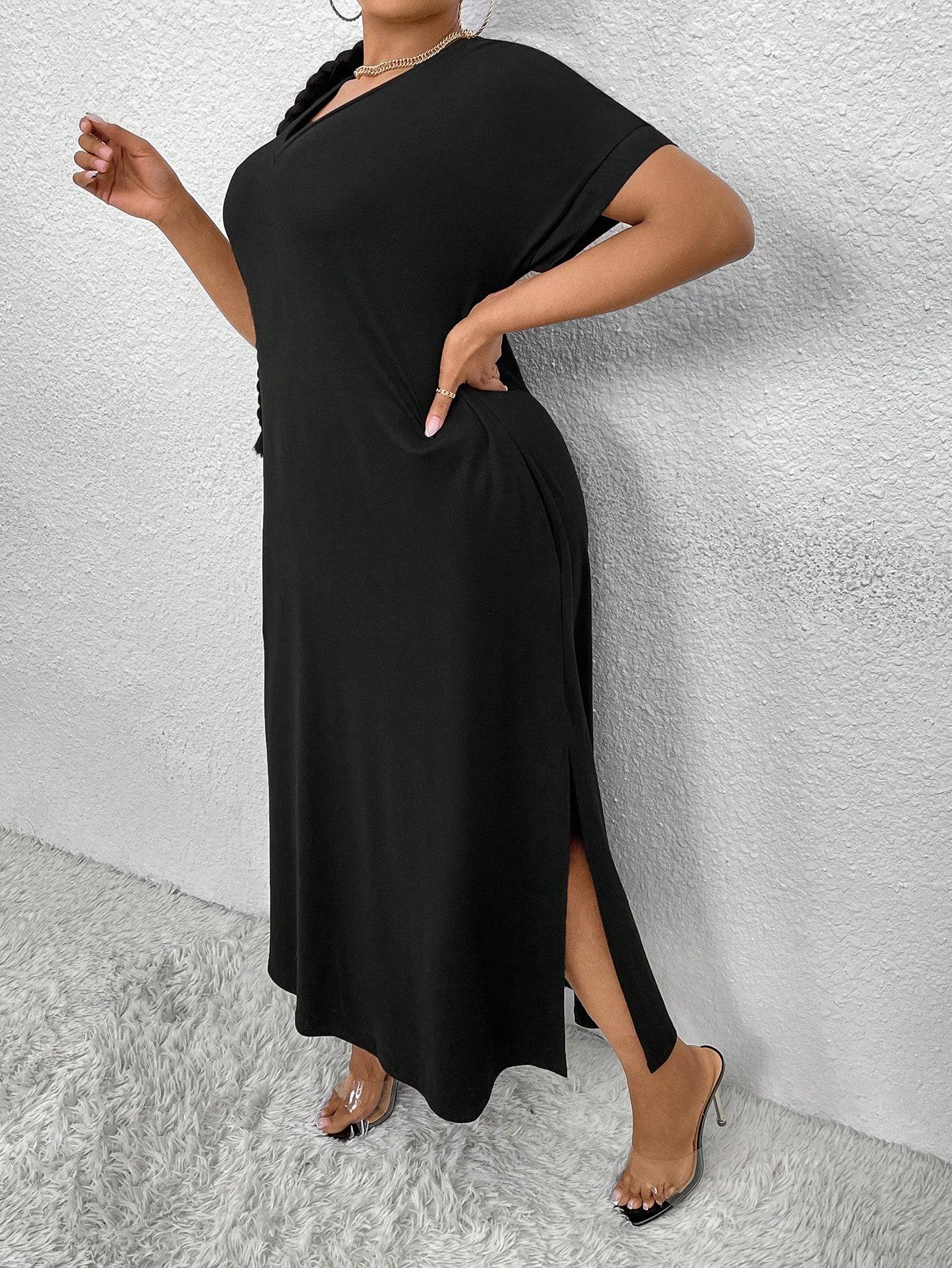 czarna maxi sukienka krótki rękaw v neck 