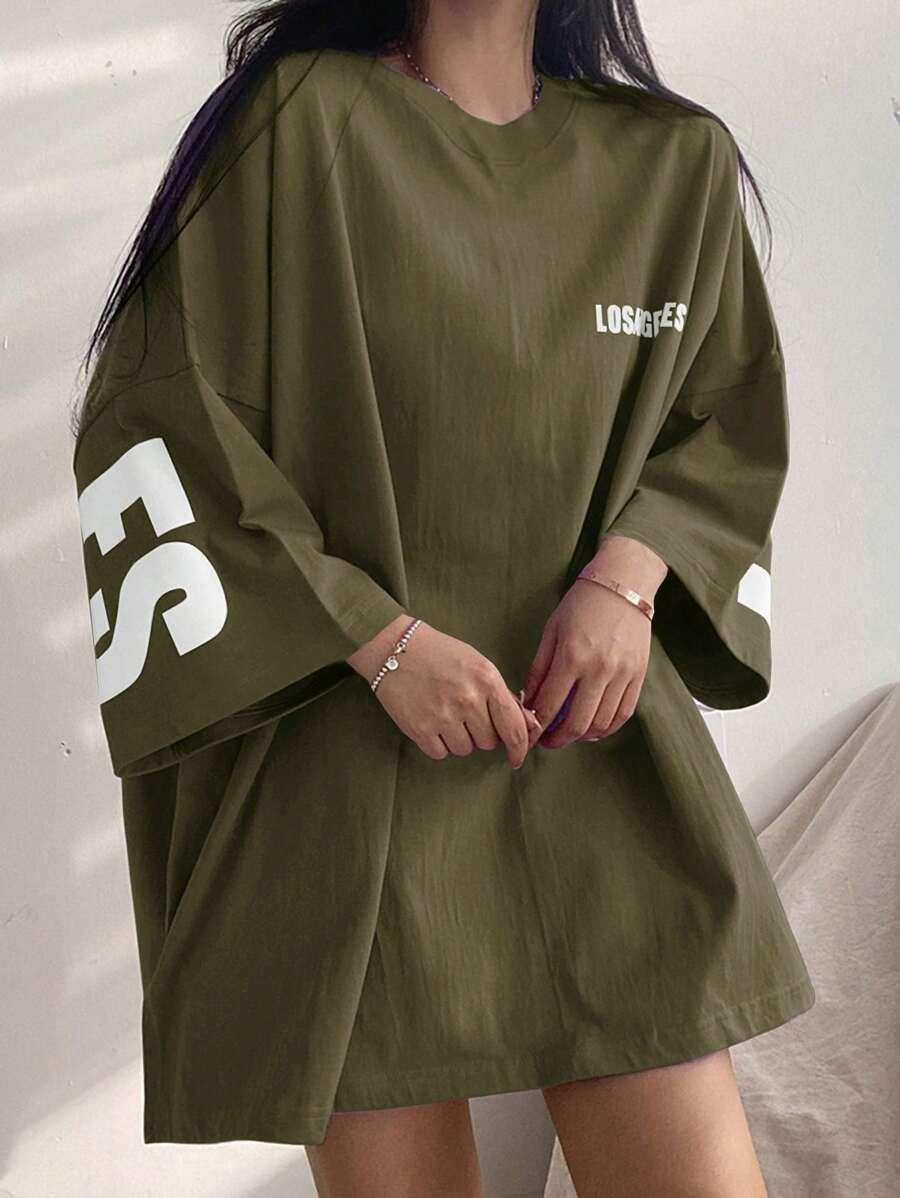 zielony t-shirt nadruk