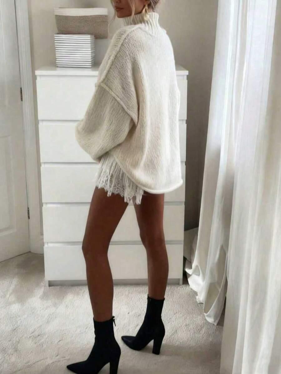 BEŻOWY SWETER DŁUGI RĘKAW