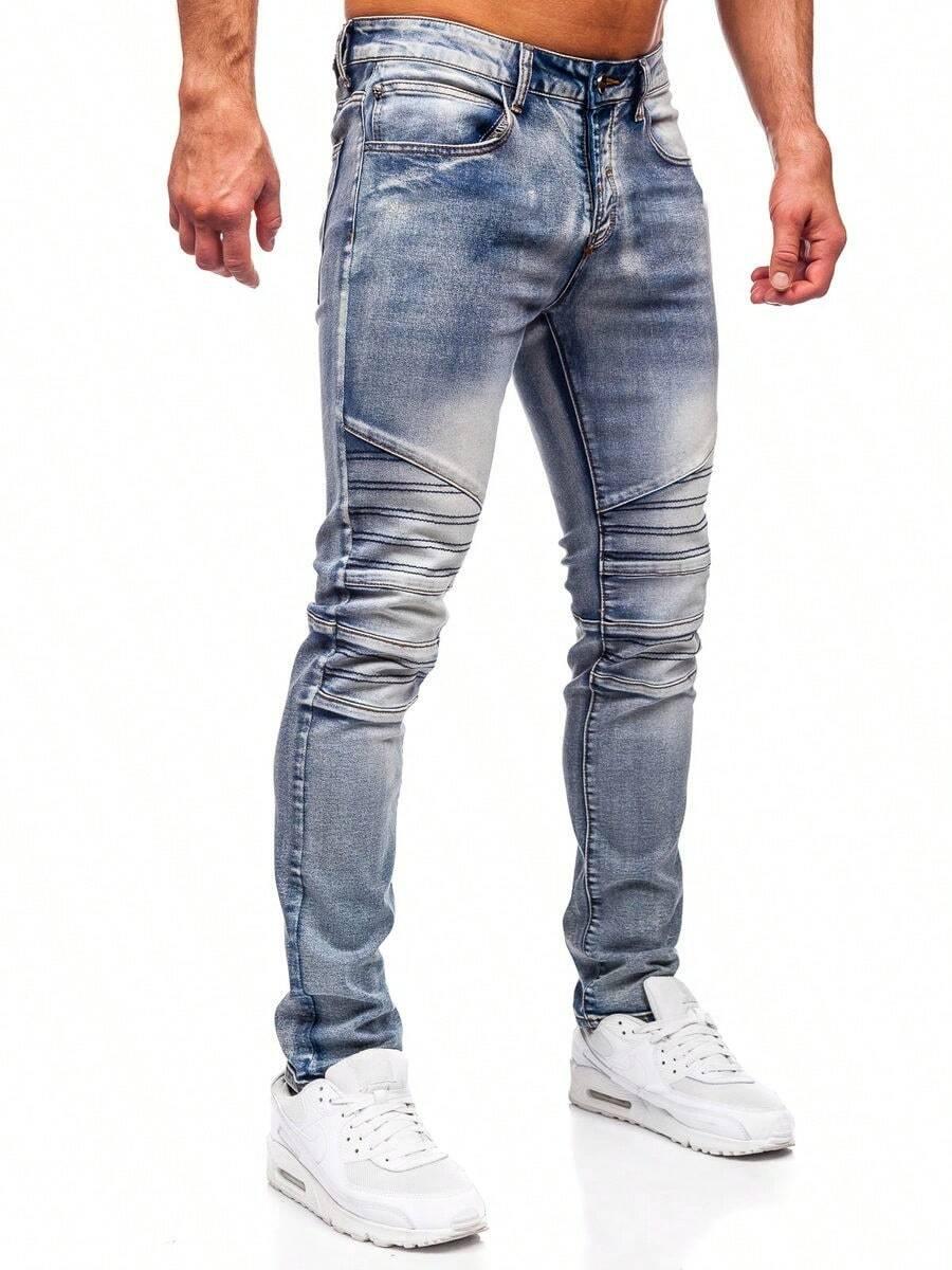 niebieskie zwężane spodnie jeansowe