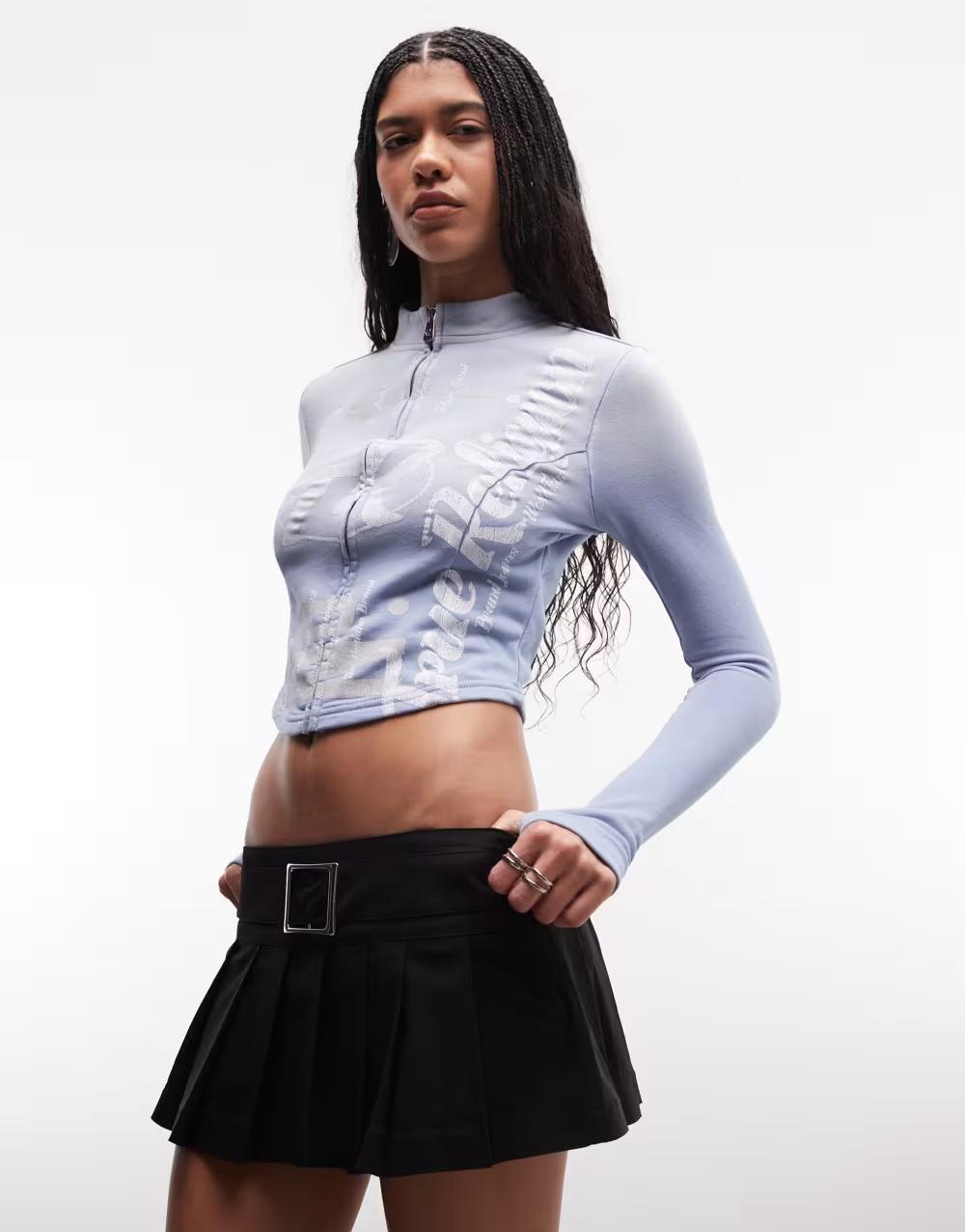 niebieska rozpinana krótka bluza washed nadruk