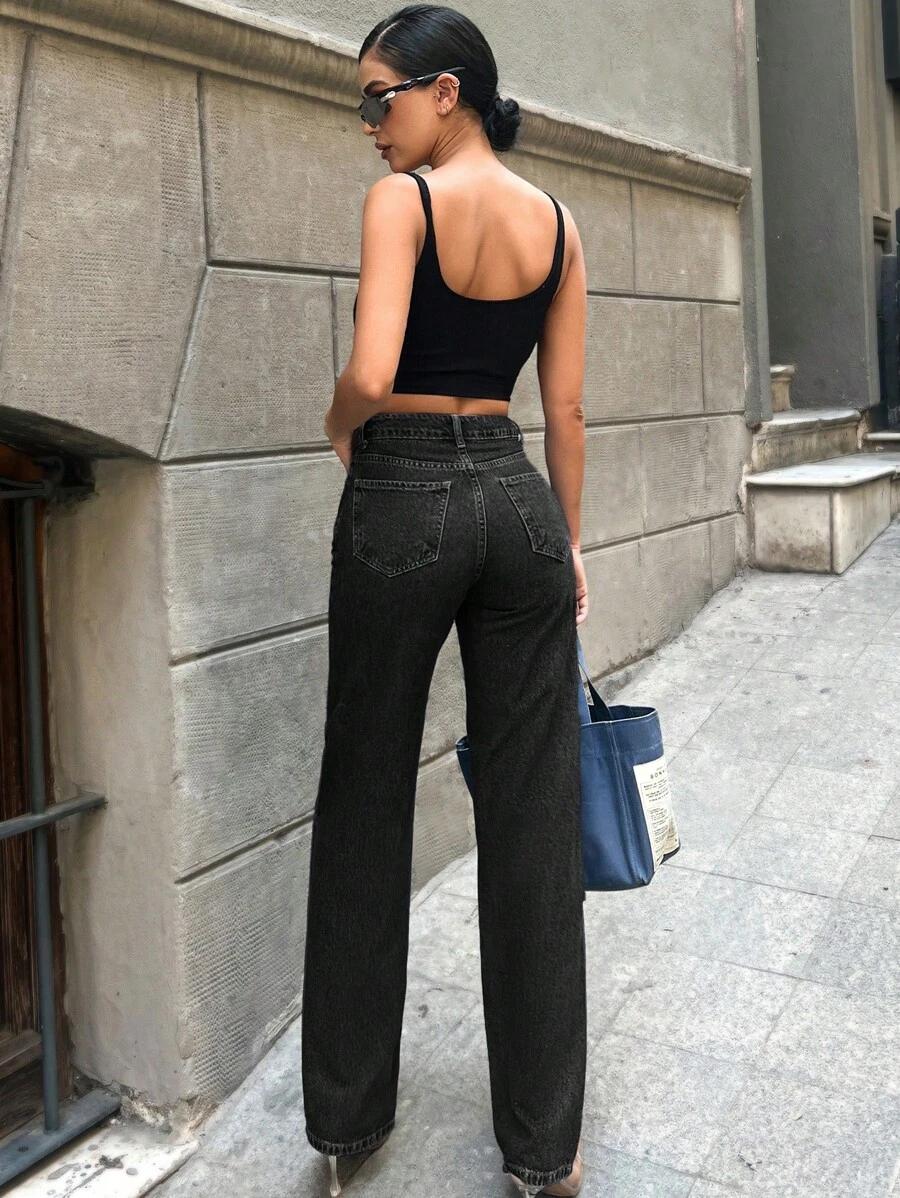 CZARNE SPODNIE JEANS WYSOKI STAN
