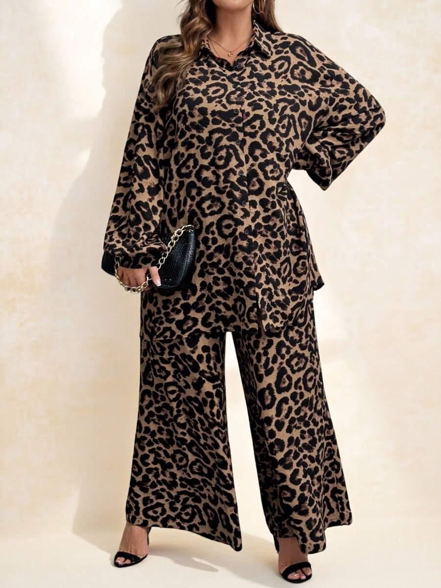 komplet spodnie koszula animal print
