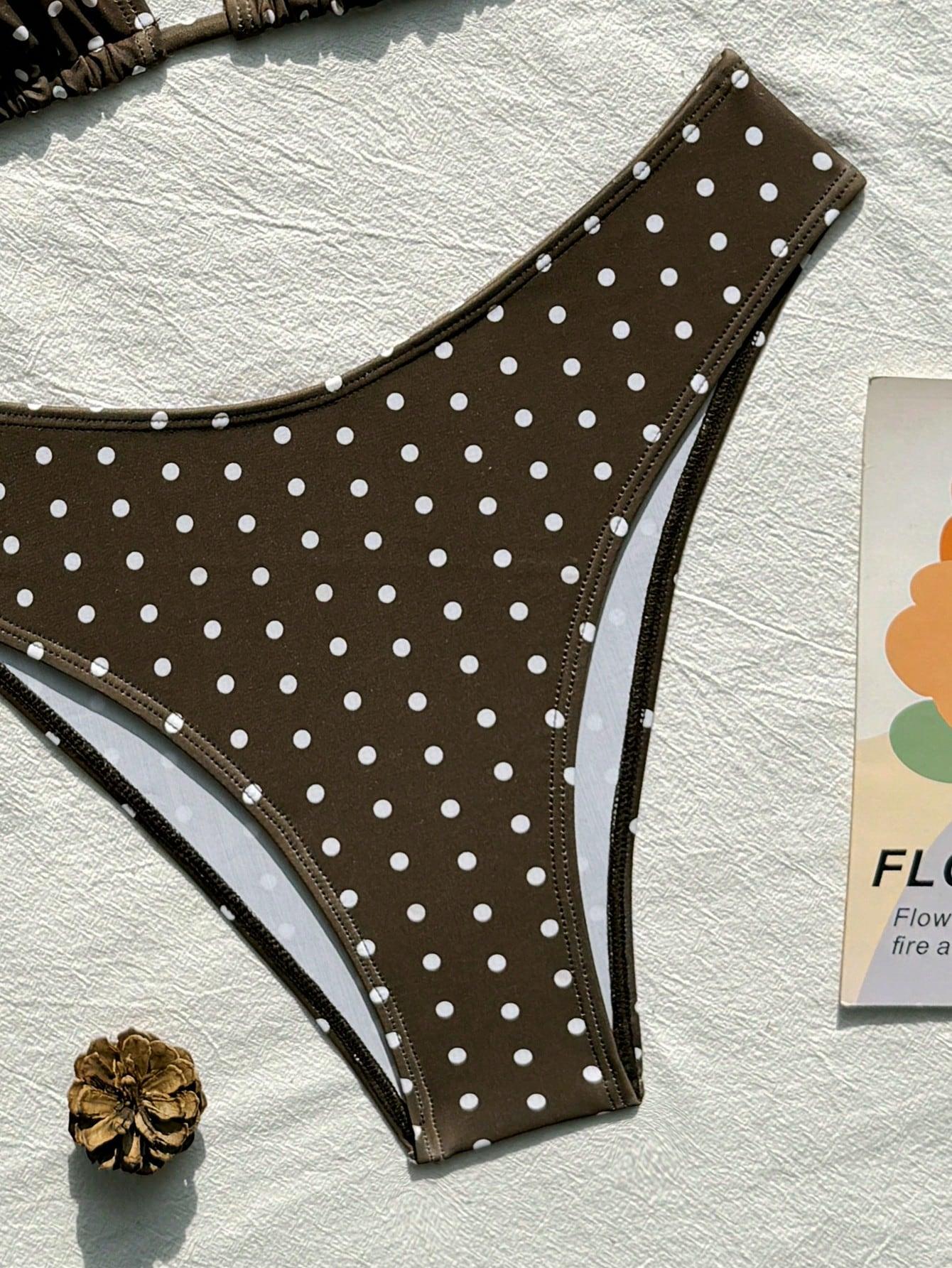 BRĄZOWY DWUCZĘŚCIOWY STRÓJ KĄPIELOWY groszki