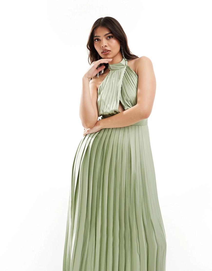 plisowana zielona maxi sukienka odkryte plecy