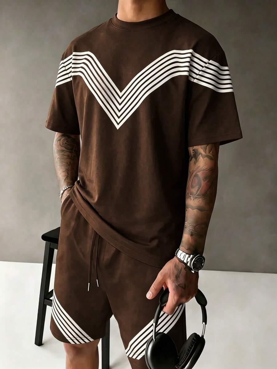 BRĄZOWY T-SHIRT SPODENKI KOMPLET