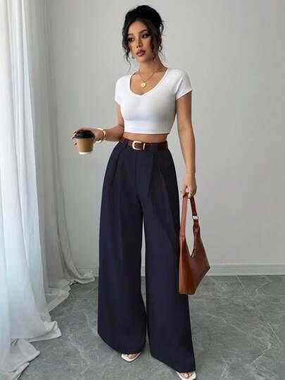 granatowe spodnie wide leg