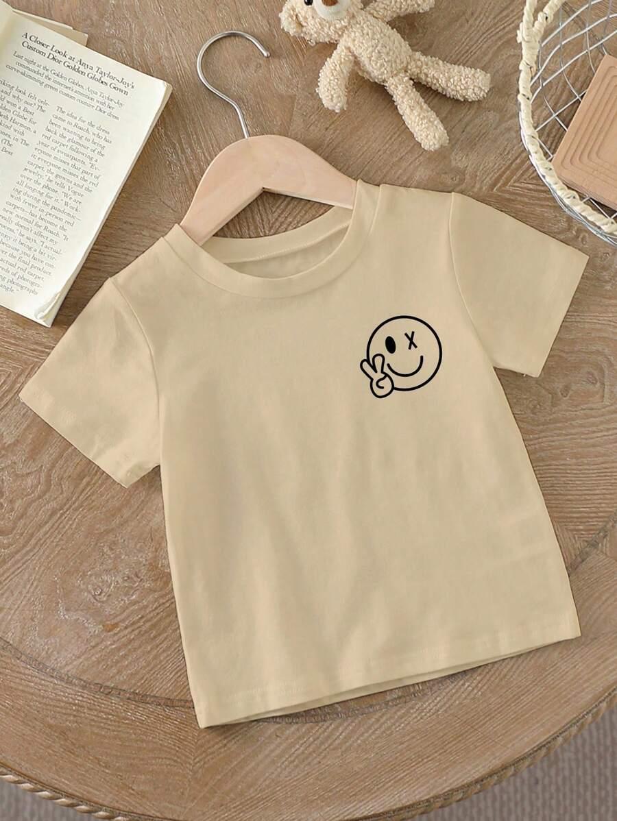 beżowy t-shirt okrągły dekolt
