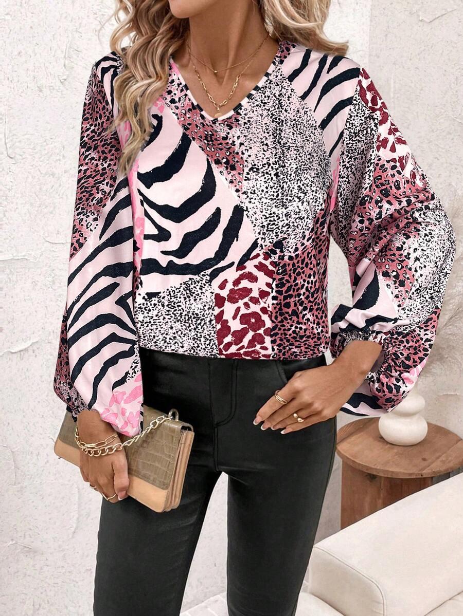 BLUZKA v-neck animal print
