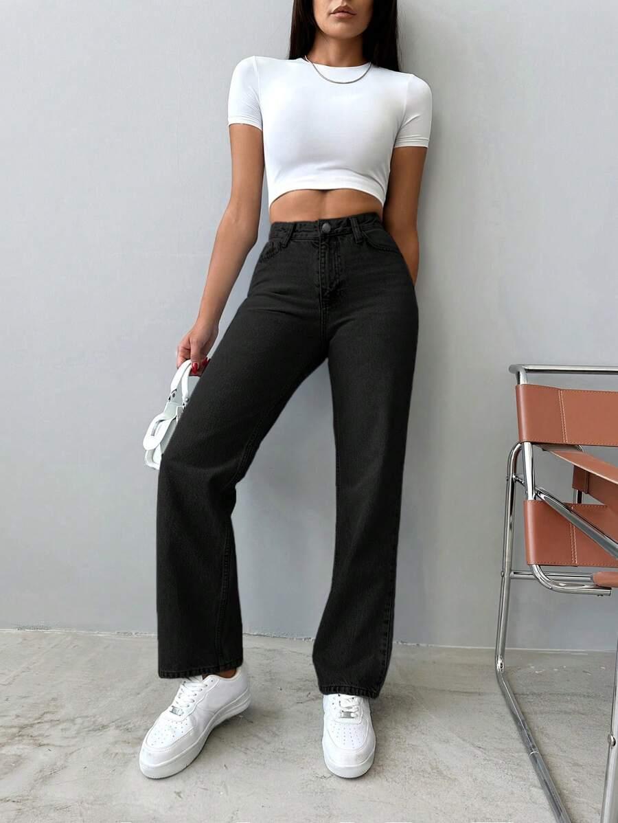 CZARNE SPODNIE JEANS WYSOKI STAN 