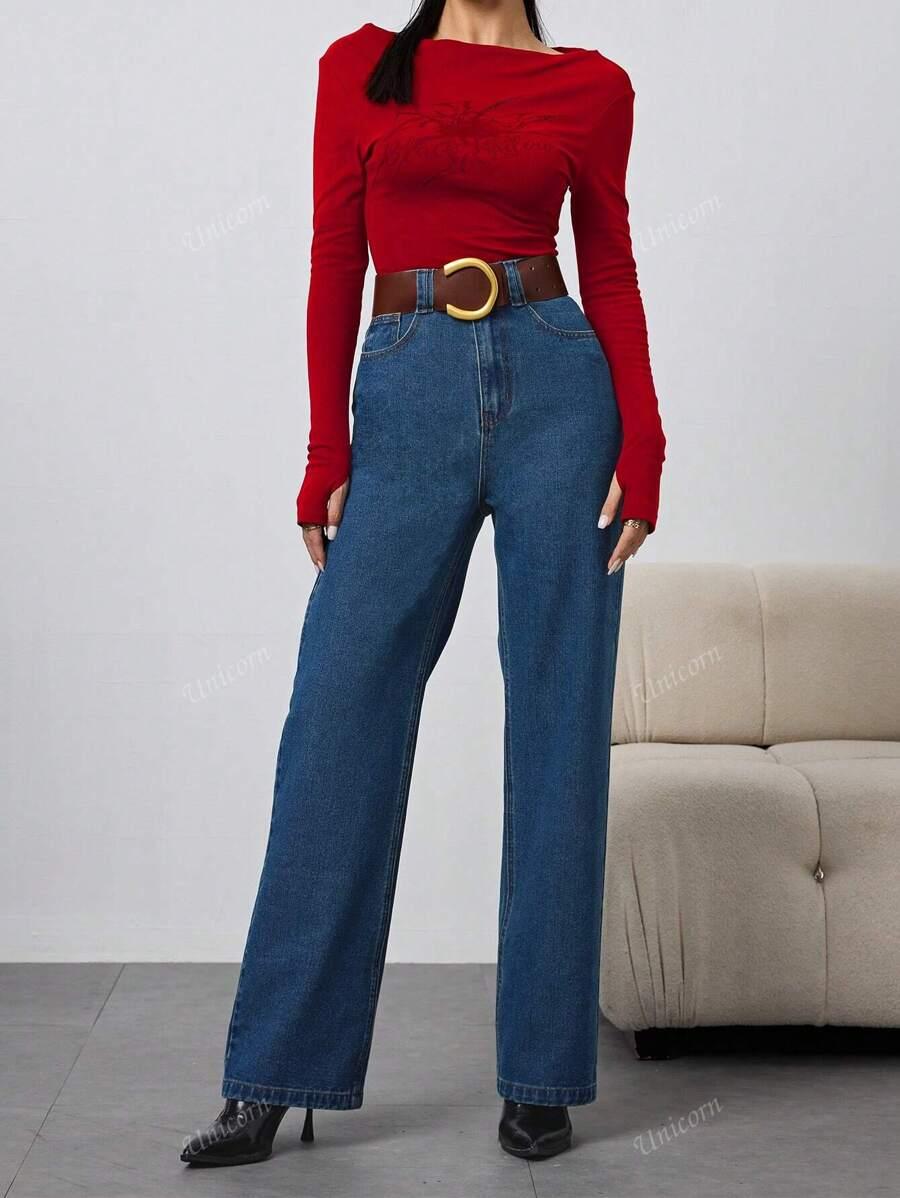 granatowe SPODNIE JEANS WYSOKI STAN 