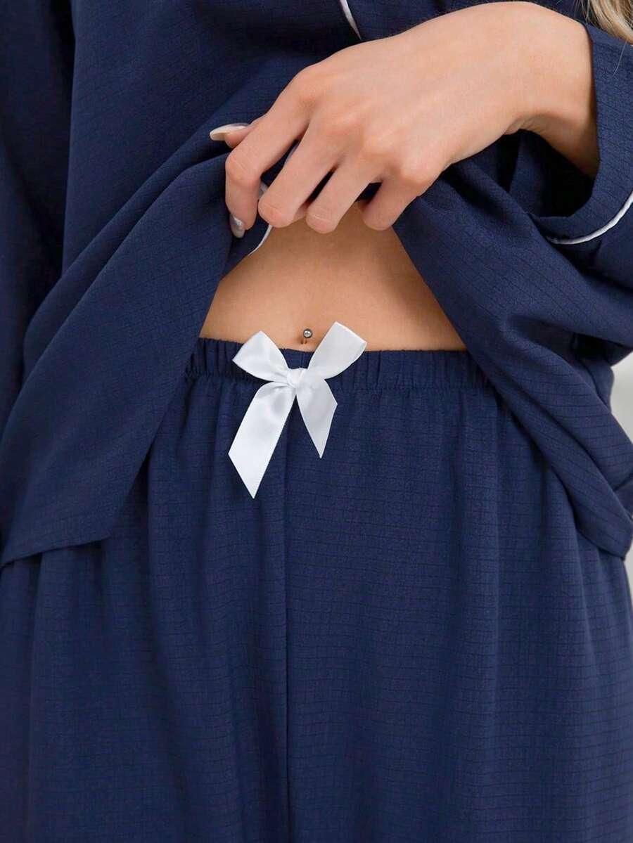 GRANATOWA KOSZULA SPODNIE KOMPLET PIŻAMA
