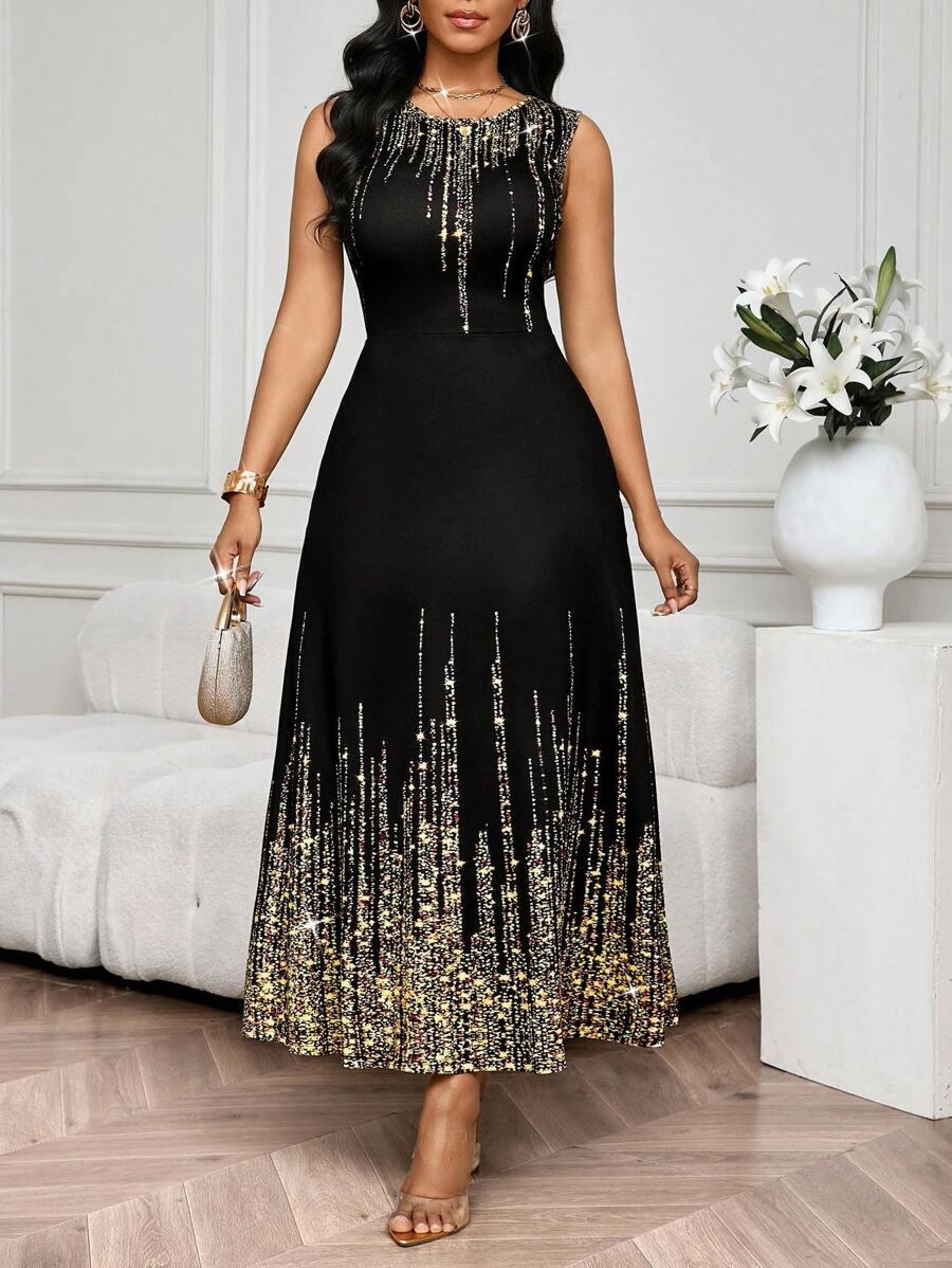 CZARNA MAXI SUKIENKA print 