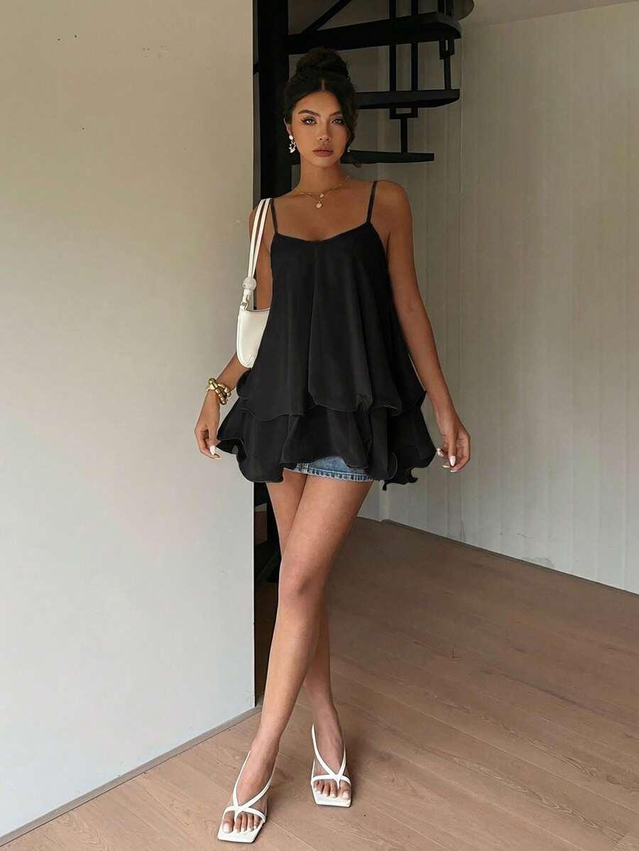 czarna bluzka falbany