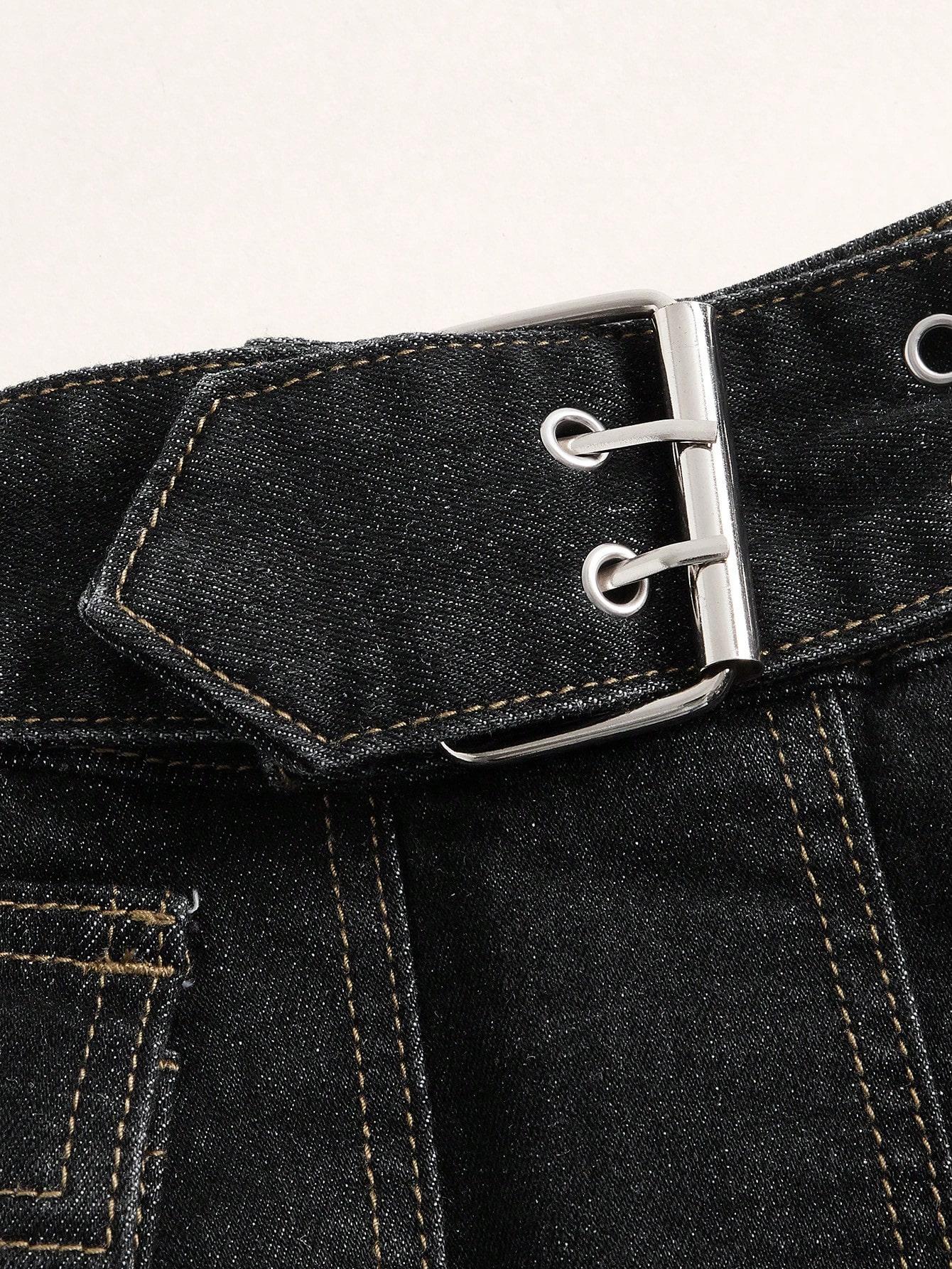 czarna spódniczka jeans zdobienie dżety