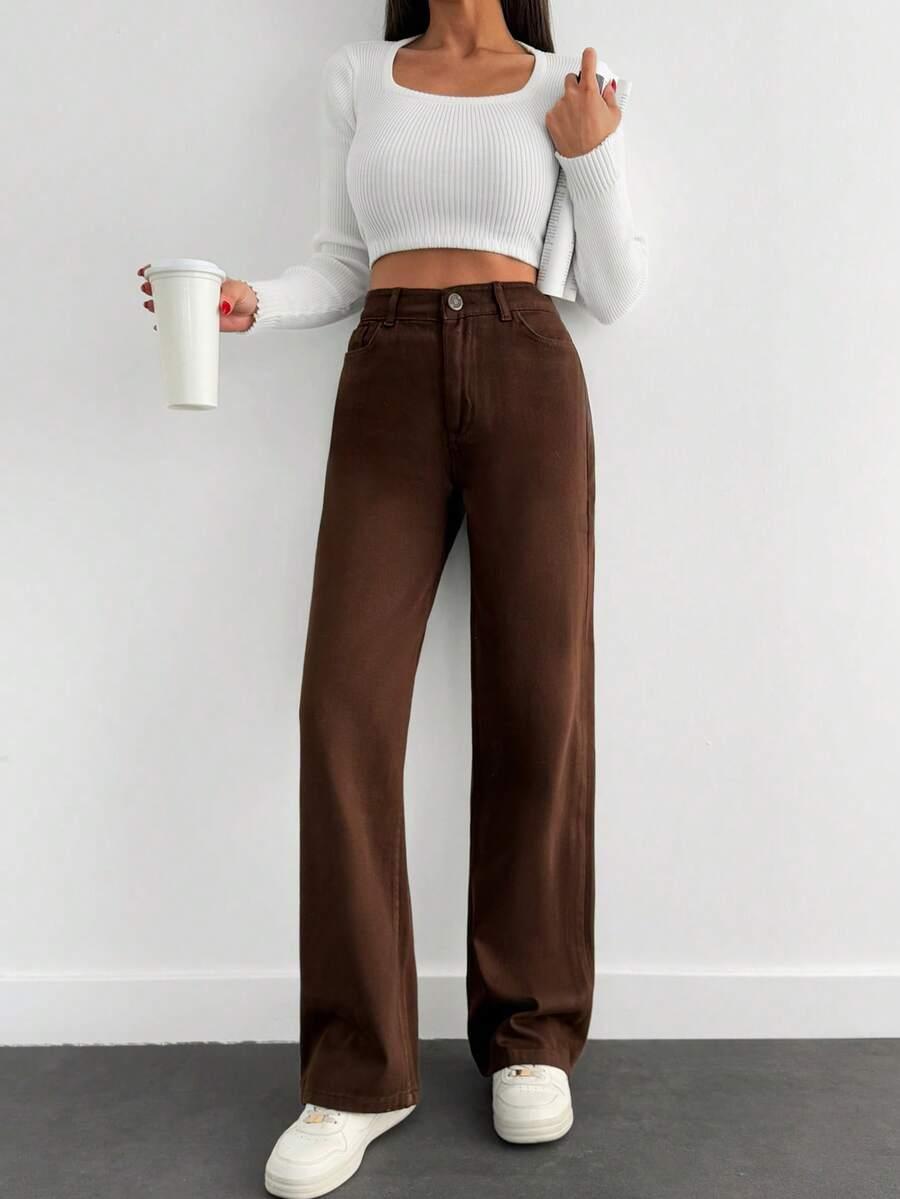 BRĄZOWE SPODNIE JEANS