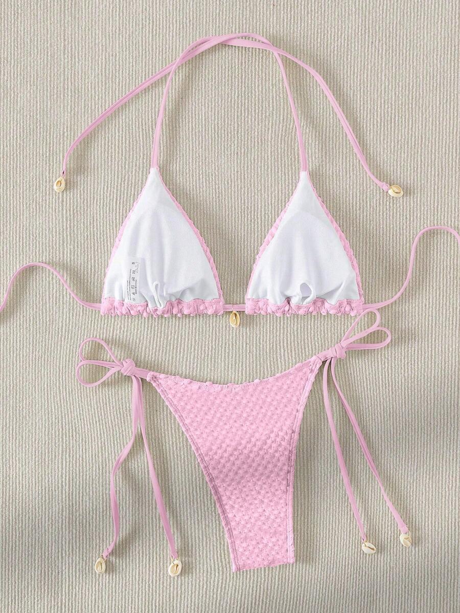 różowy dół od bikini wiązanie