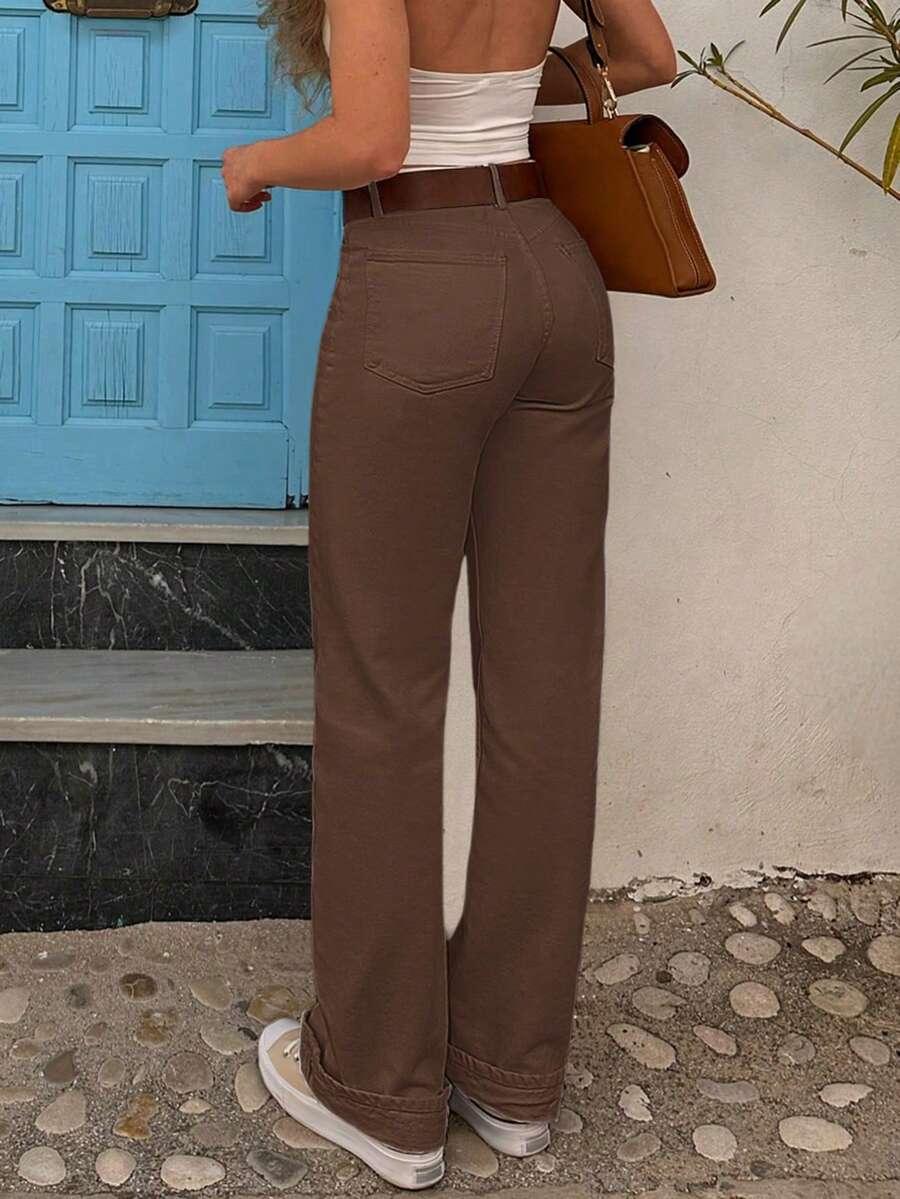 BRĄZOWE SPODNIE JEANS