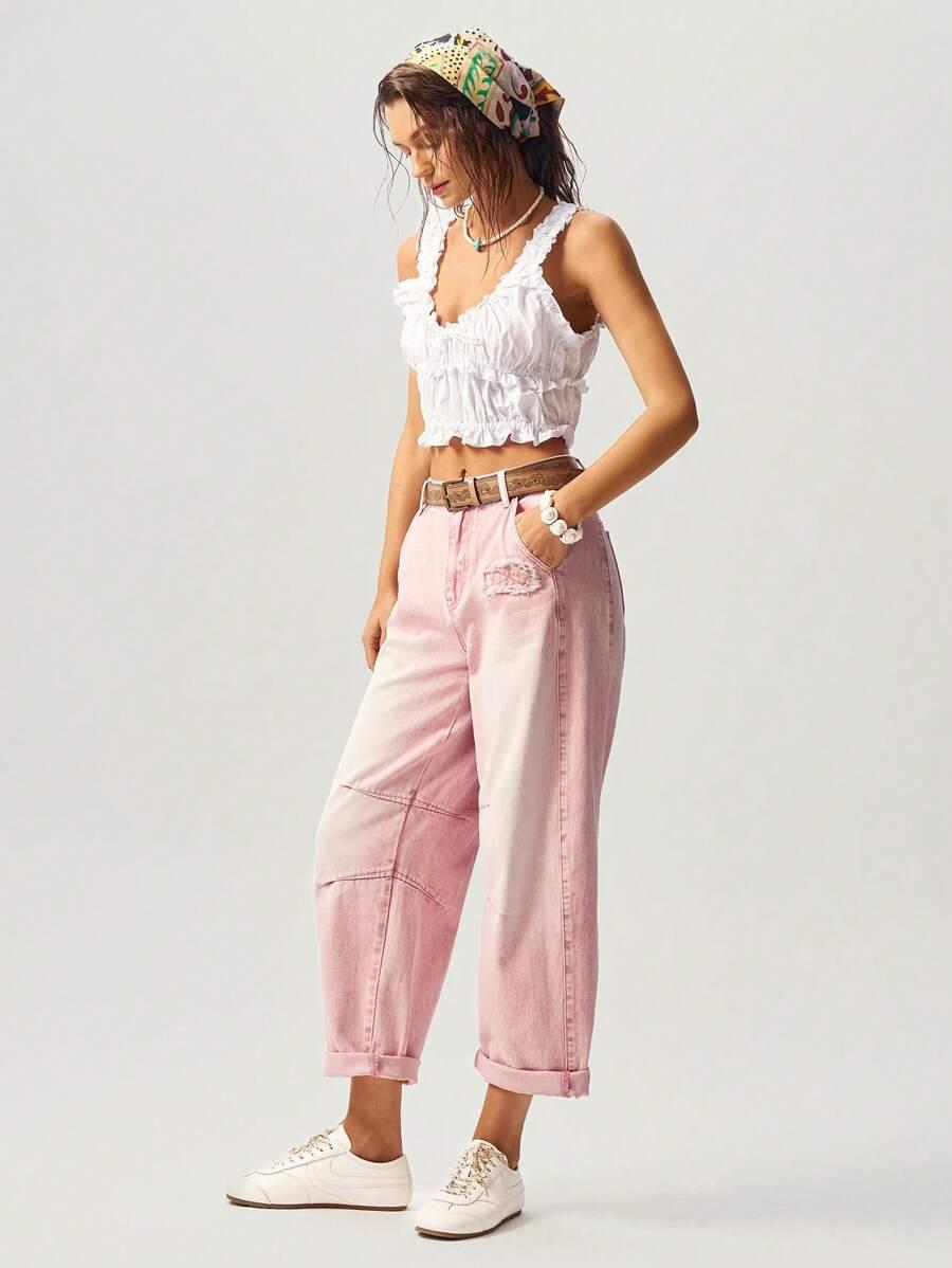 RÓŻOWE SPODNIE JEANS