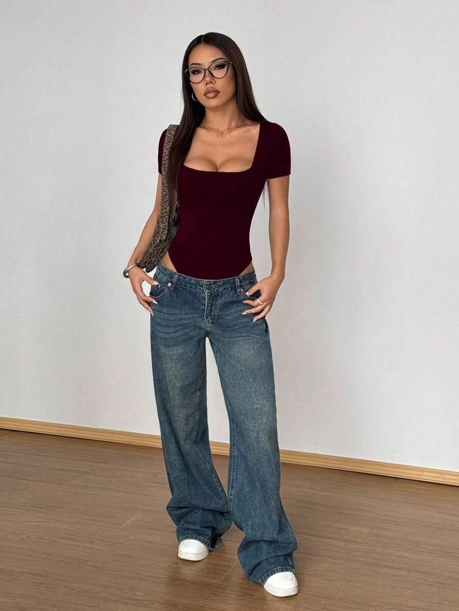 bordowe body krótki rękaw